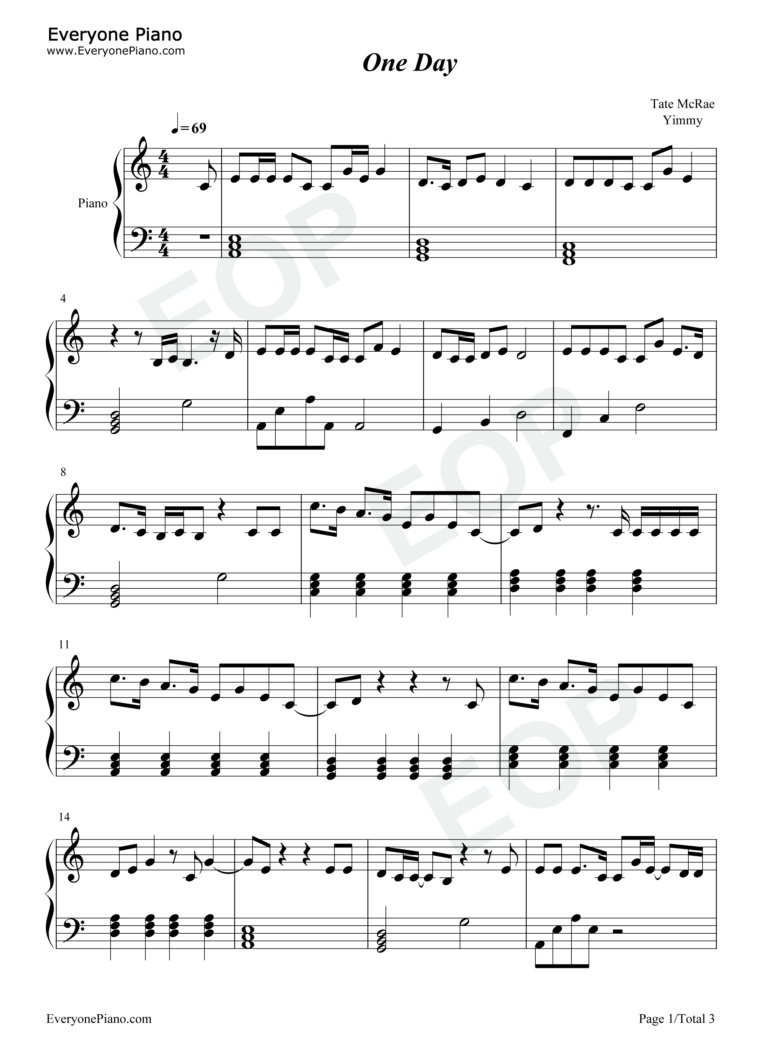 One_Day钢琴谱_Tate_McRae