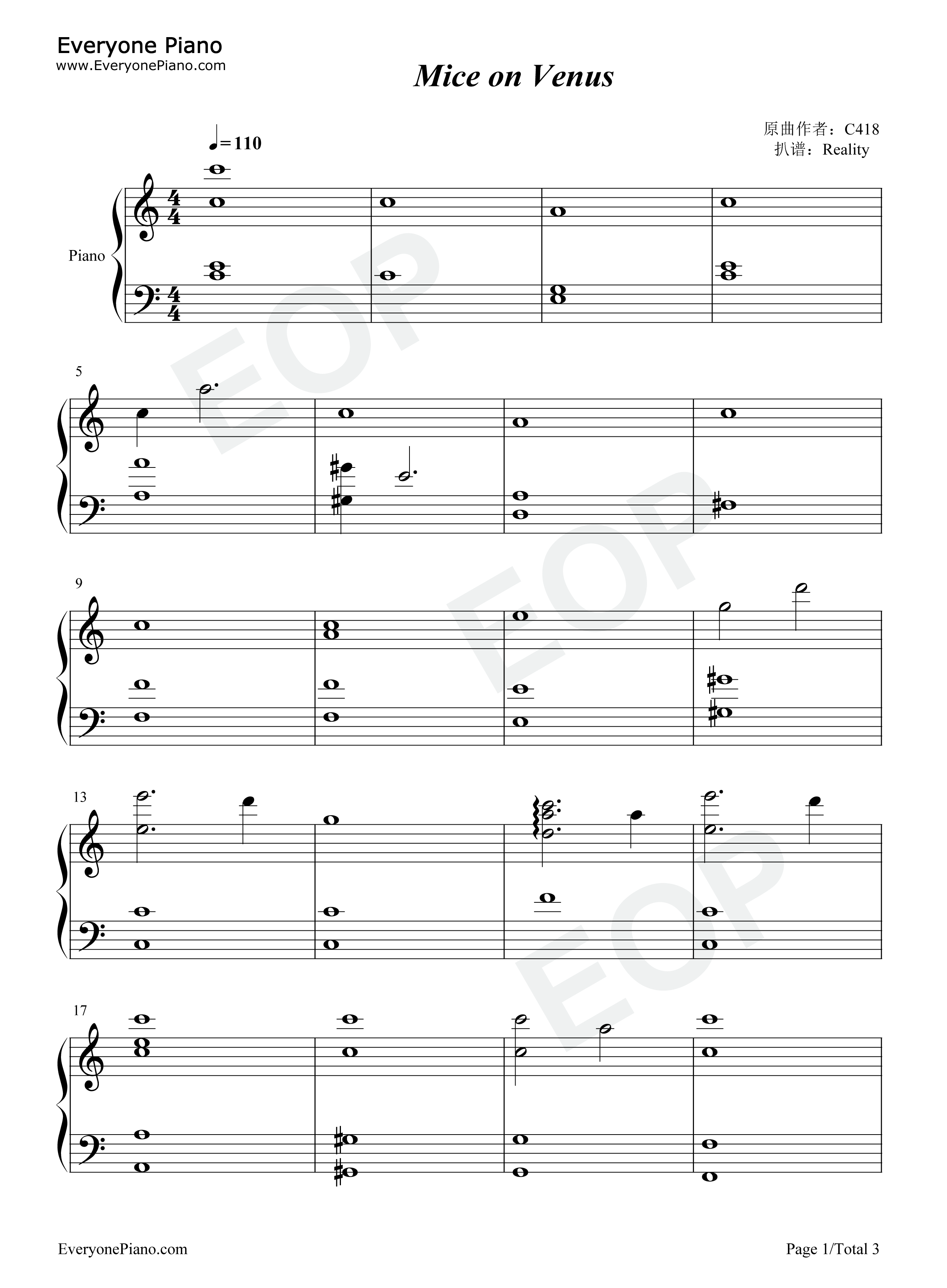 Mice_on_Venus钢琴谱_C418