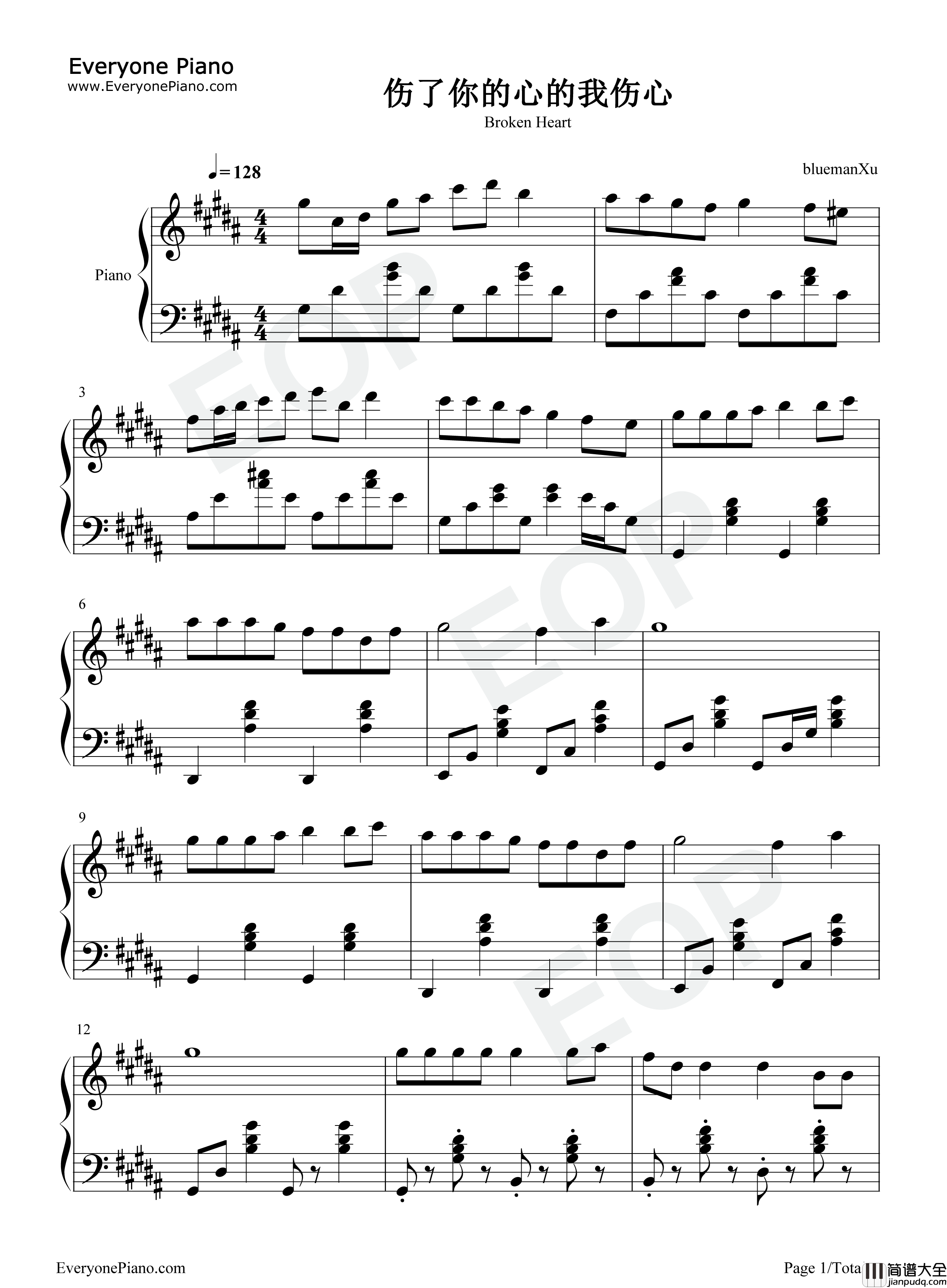 伤了你的心的我伤心钢琴谱_孟庭苇