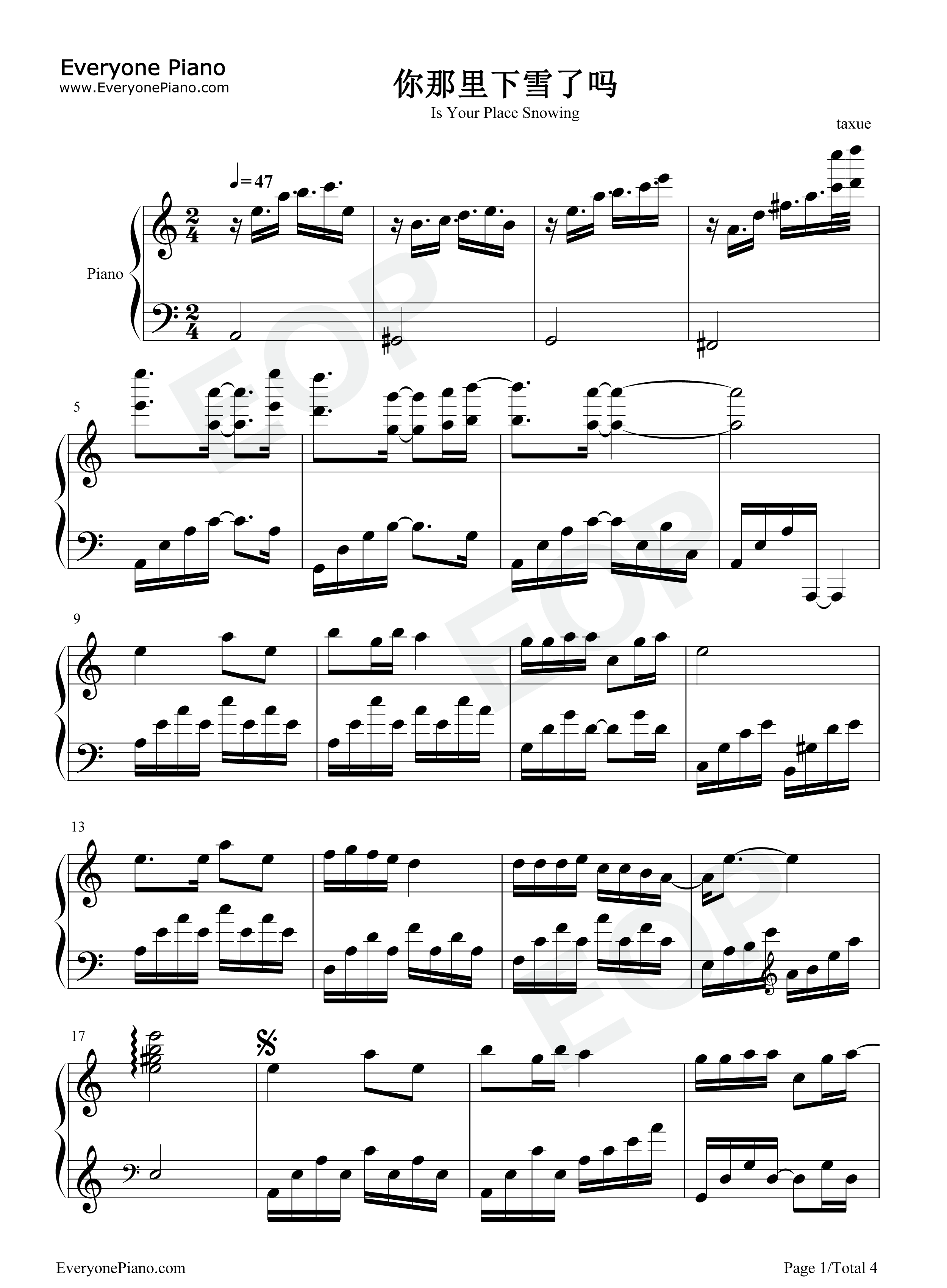 你那里下雪了吗钢琴谱_周亮