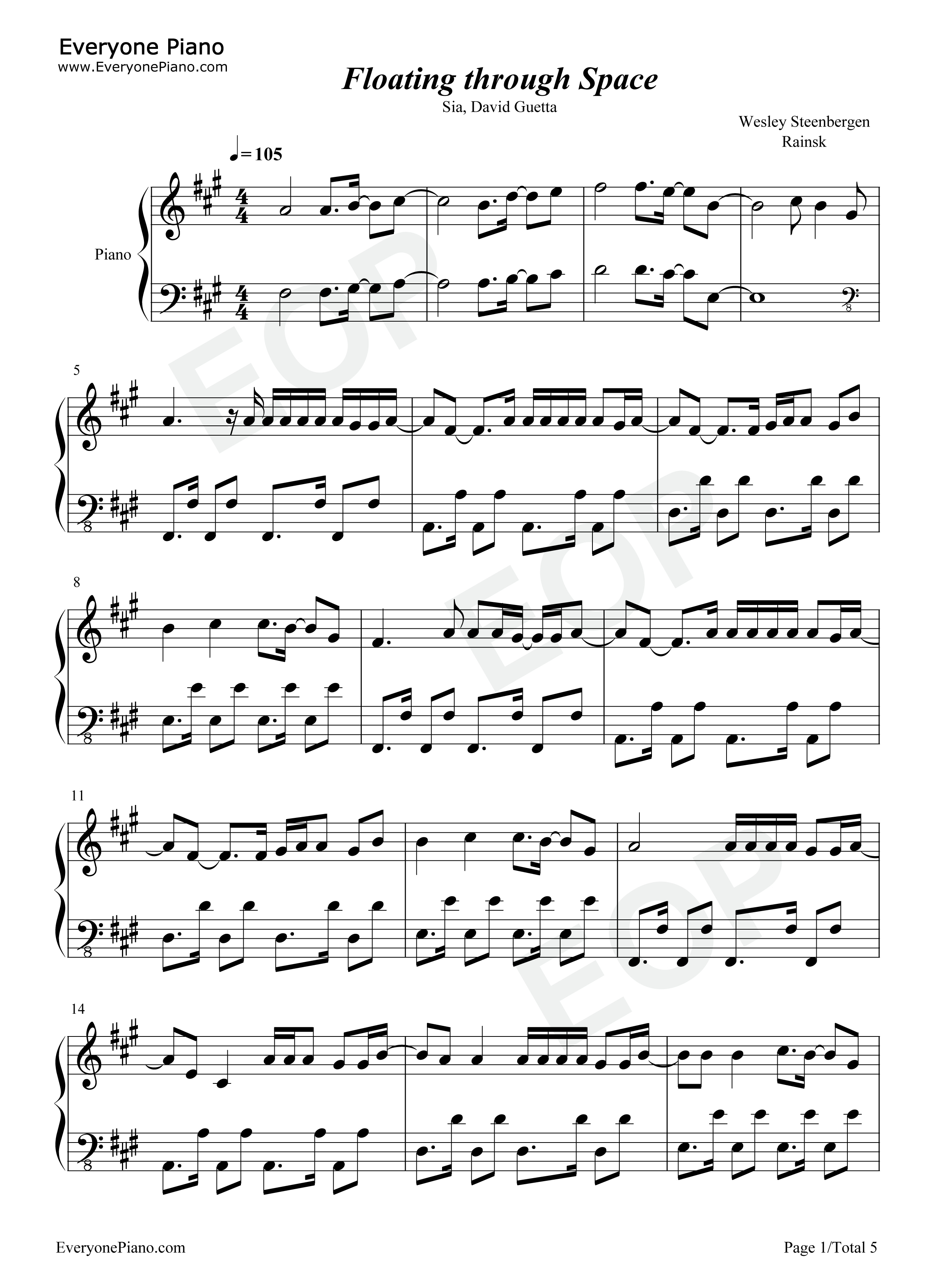 Floating_Through_Space钢琴谱_Sia_David_Guetta