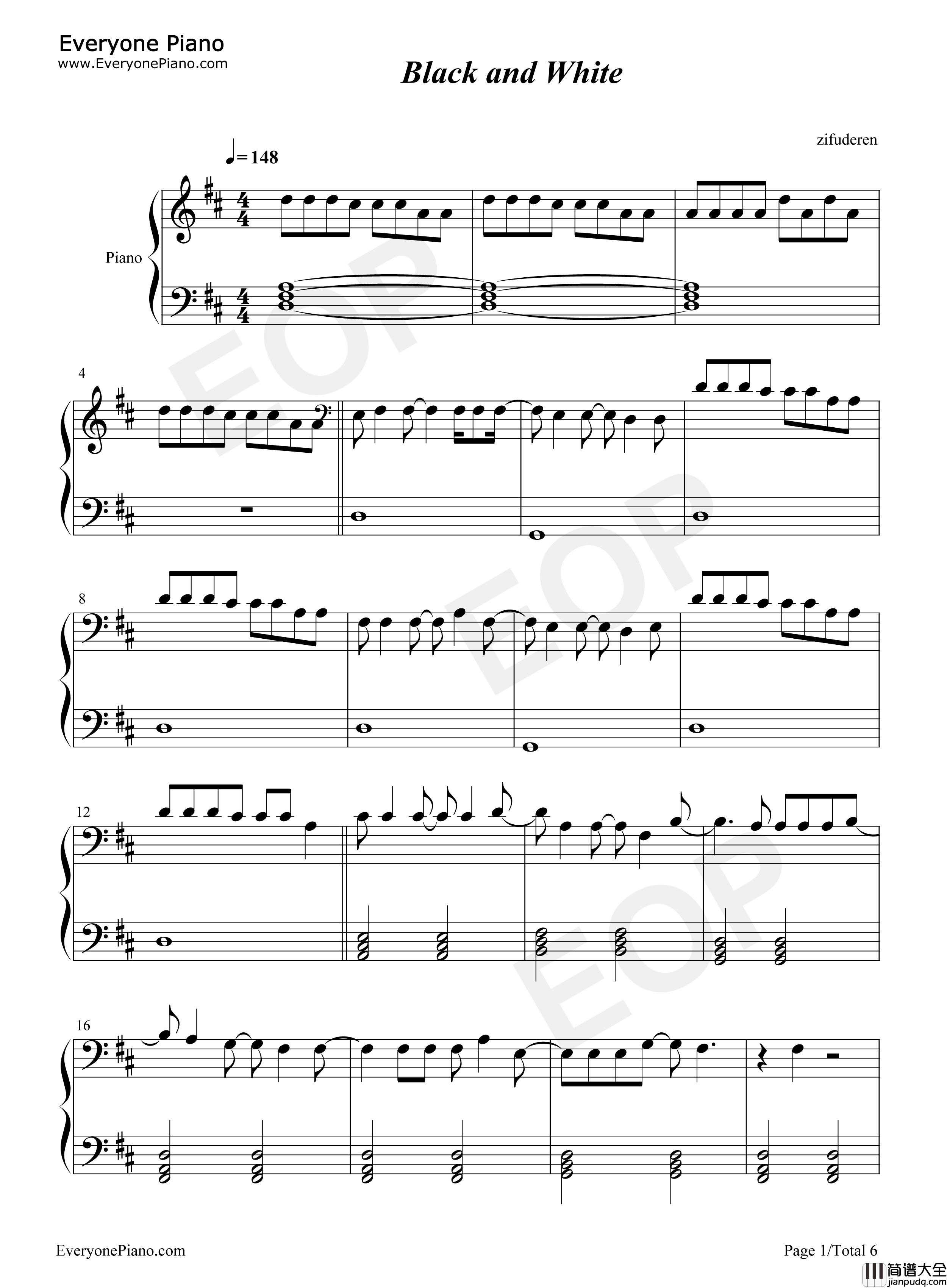 Black_and_White钢琴谱_Niall_Horan