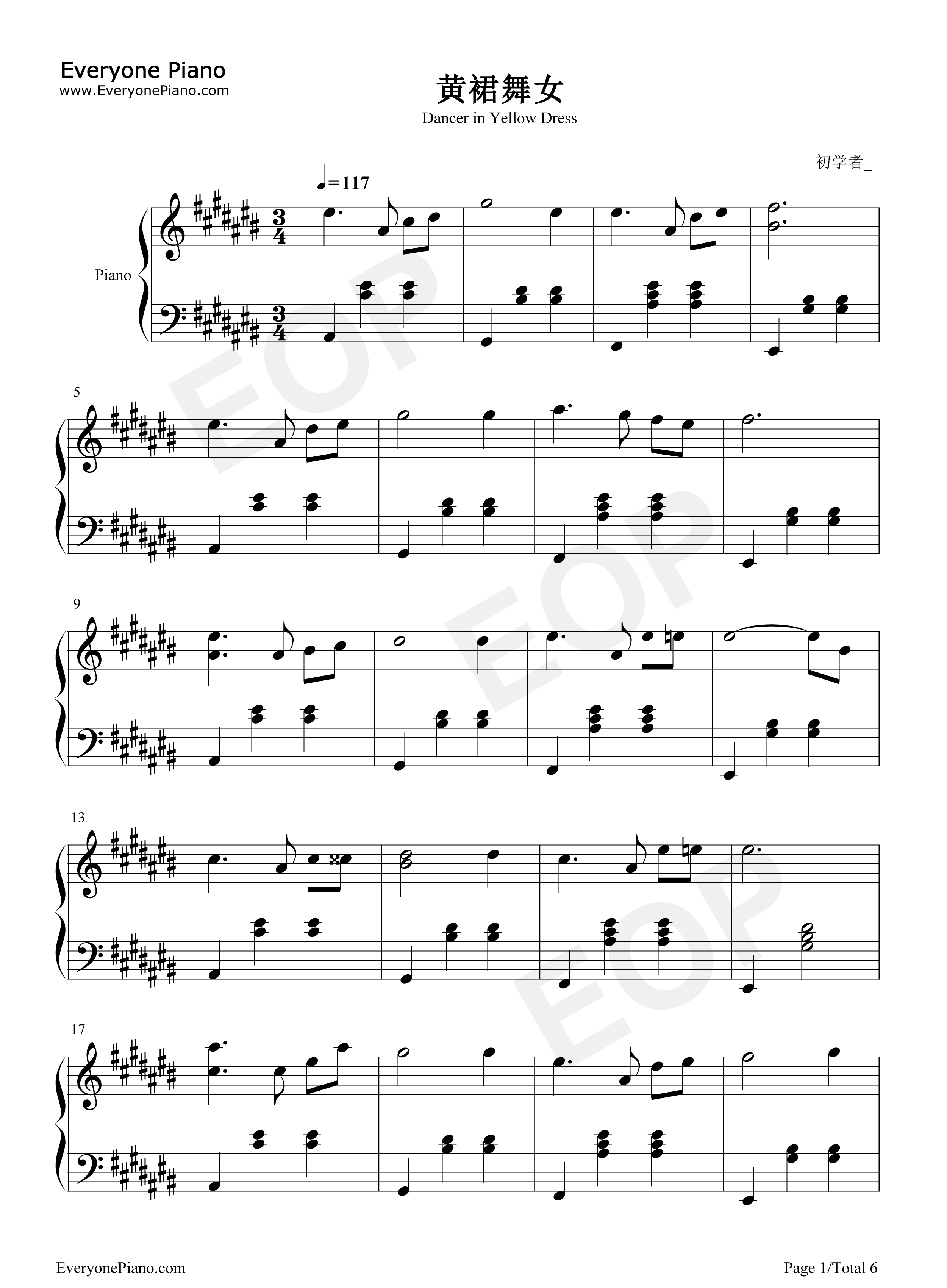 黄裙舞女钢琴谱_初学者_