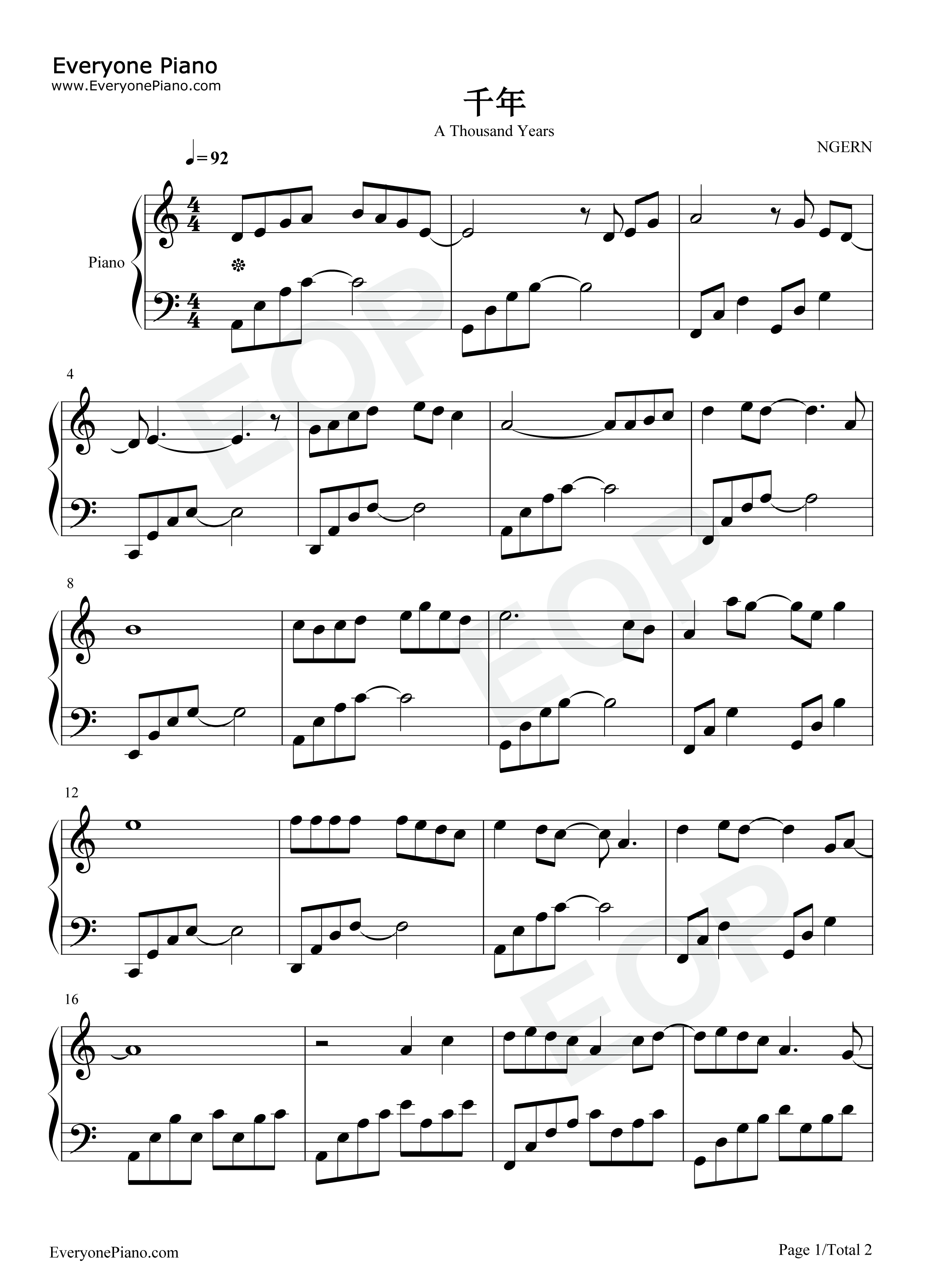 千年钢琴谱_金志文_吉克隽逸