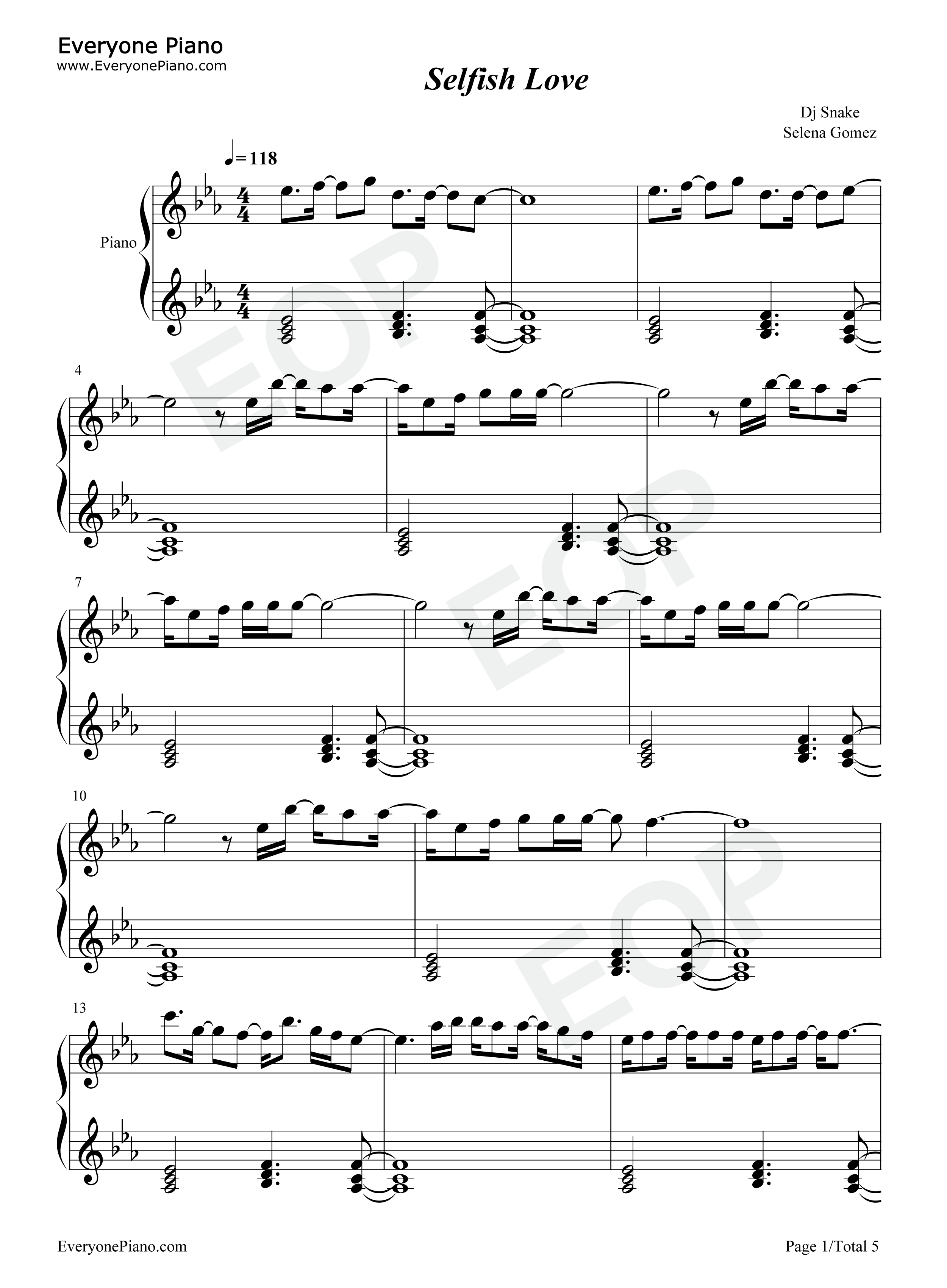 Selfish_Love钢琴谱_DJ_Snake_Selena_Gomez