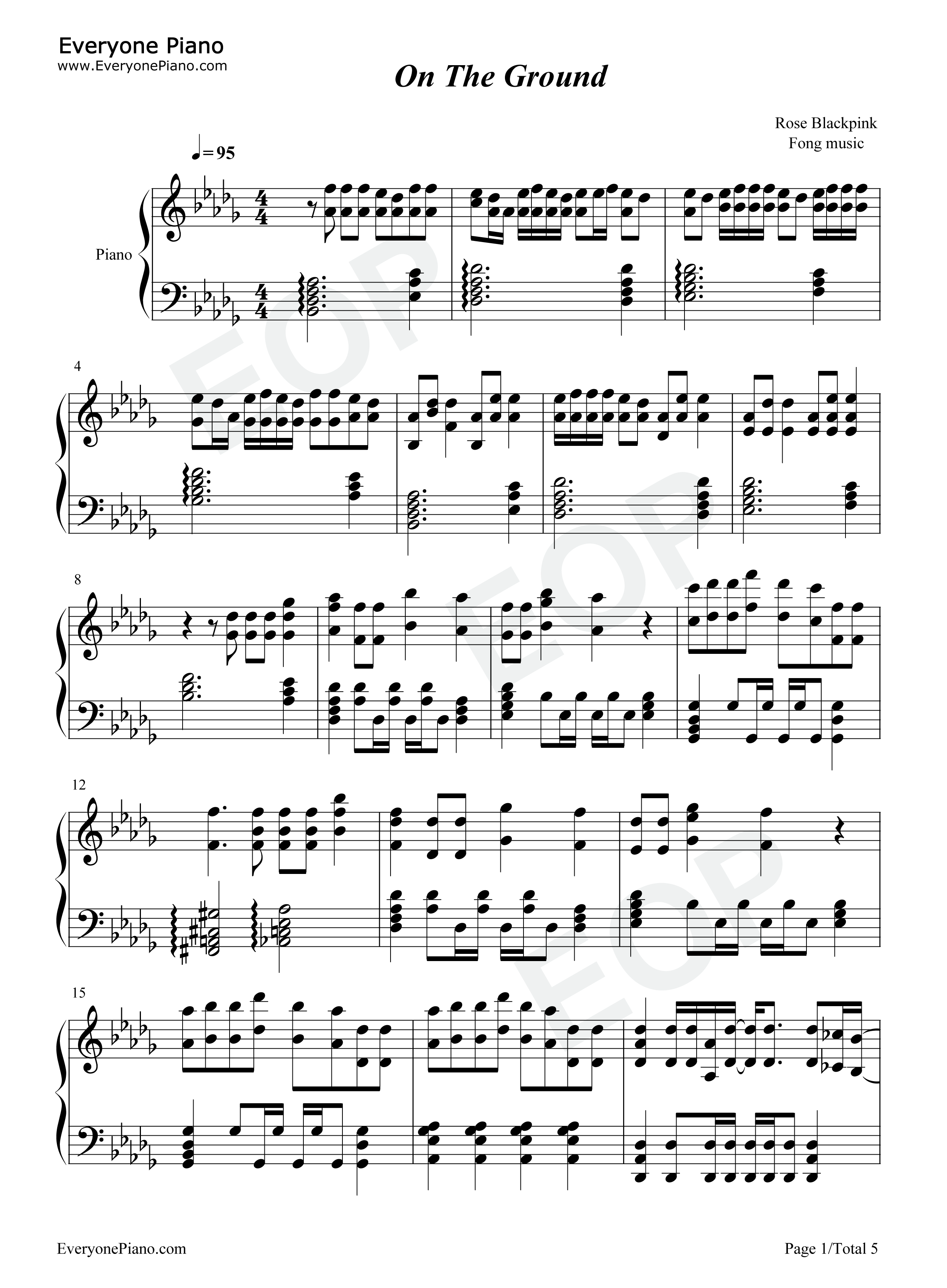 On_the_Ground钢琴谱_Rosé_朴彩英
