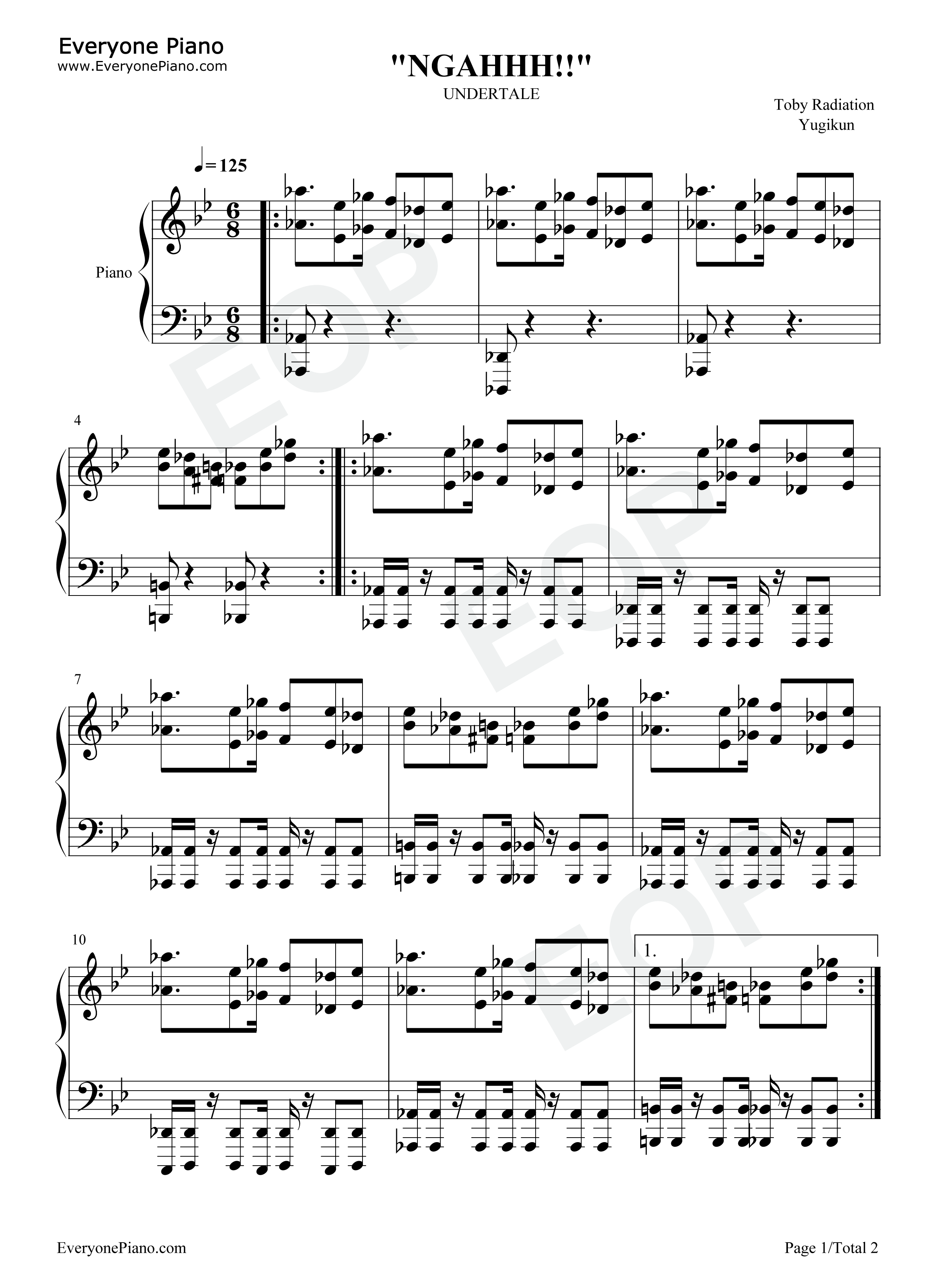 NGAAHH钢琴谱_Toby_Fox