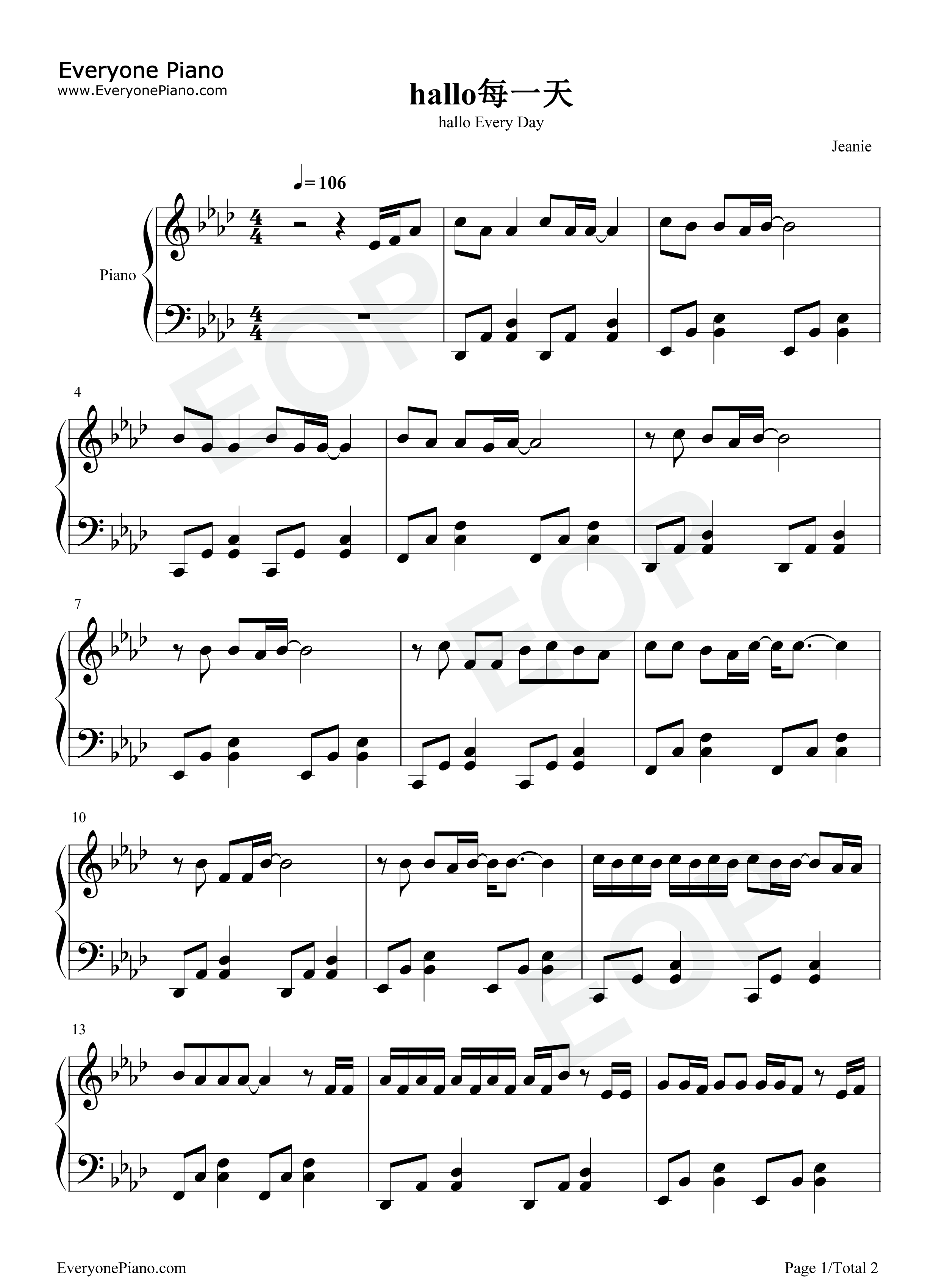 hallo每一天钢琴谱_薛廷佑