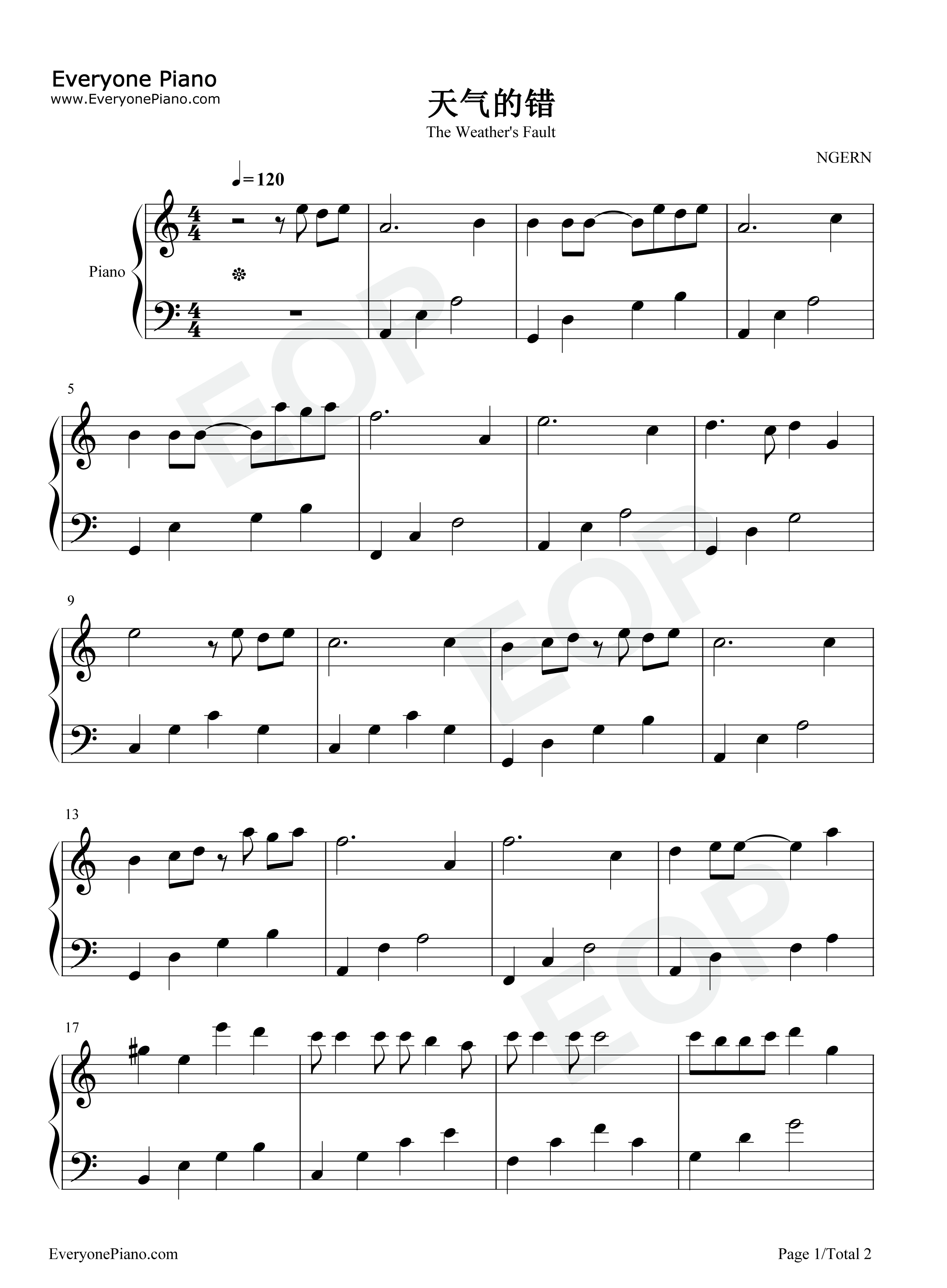 天气的错钢琴谱_郑伊健