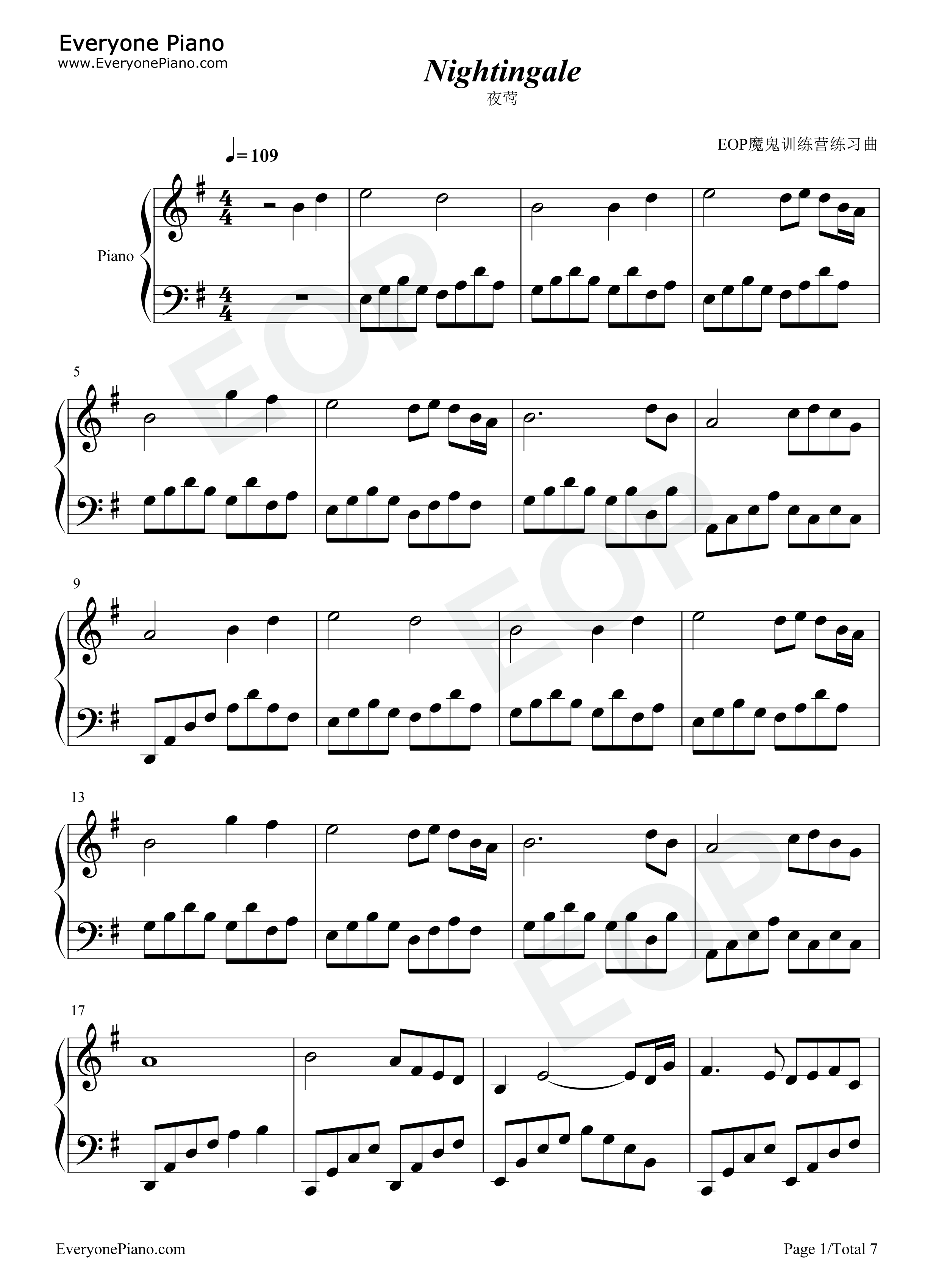 夜莺钢琴谱_雅尼__Yanni