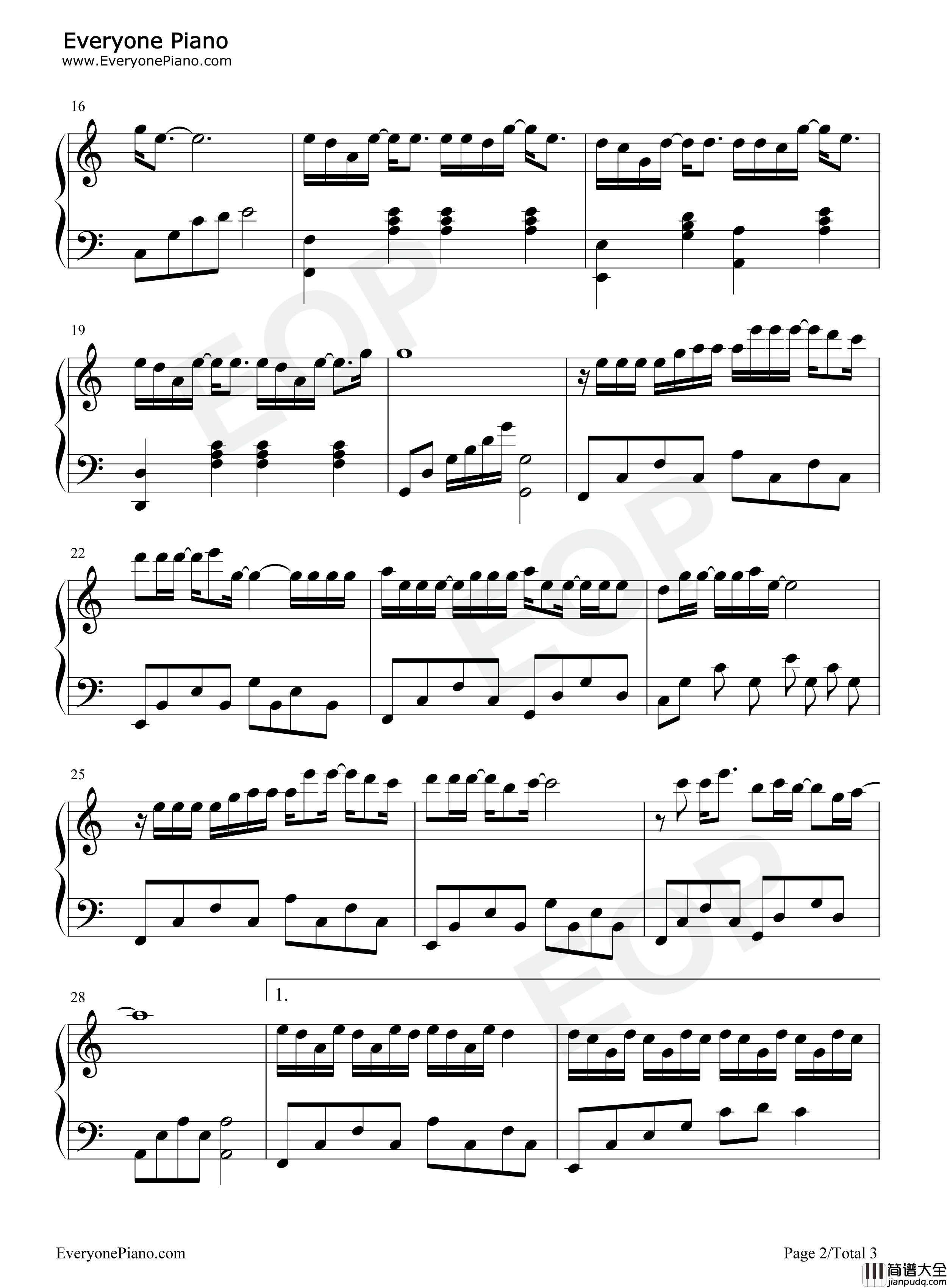 时光洪流钢琴谱_程响