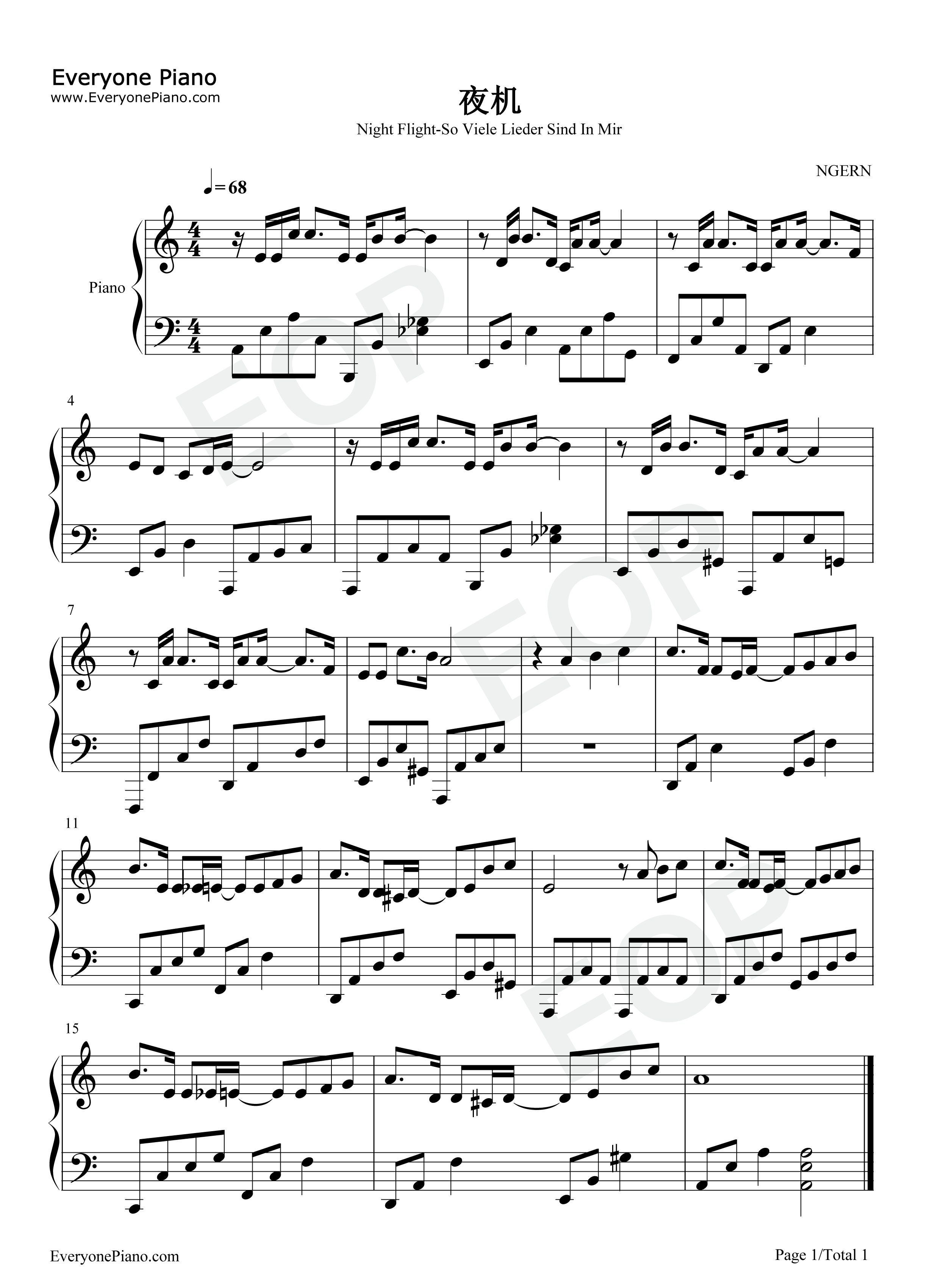 夜机钢琴谱_陈慧娴