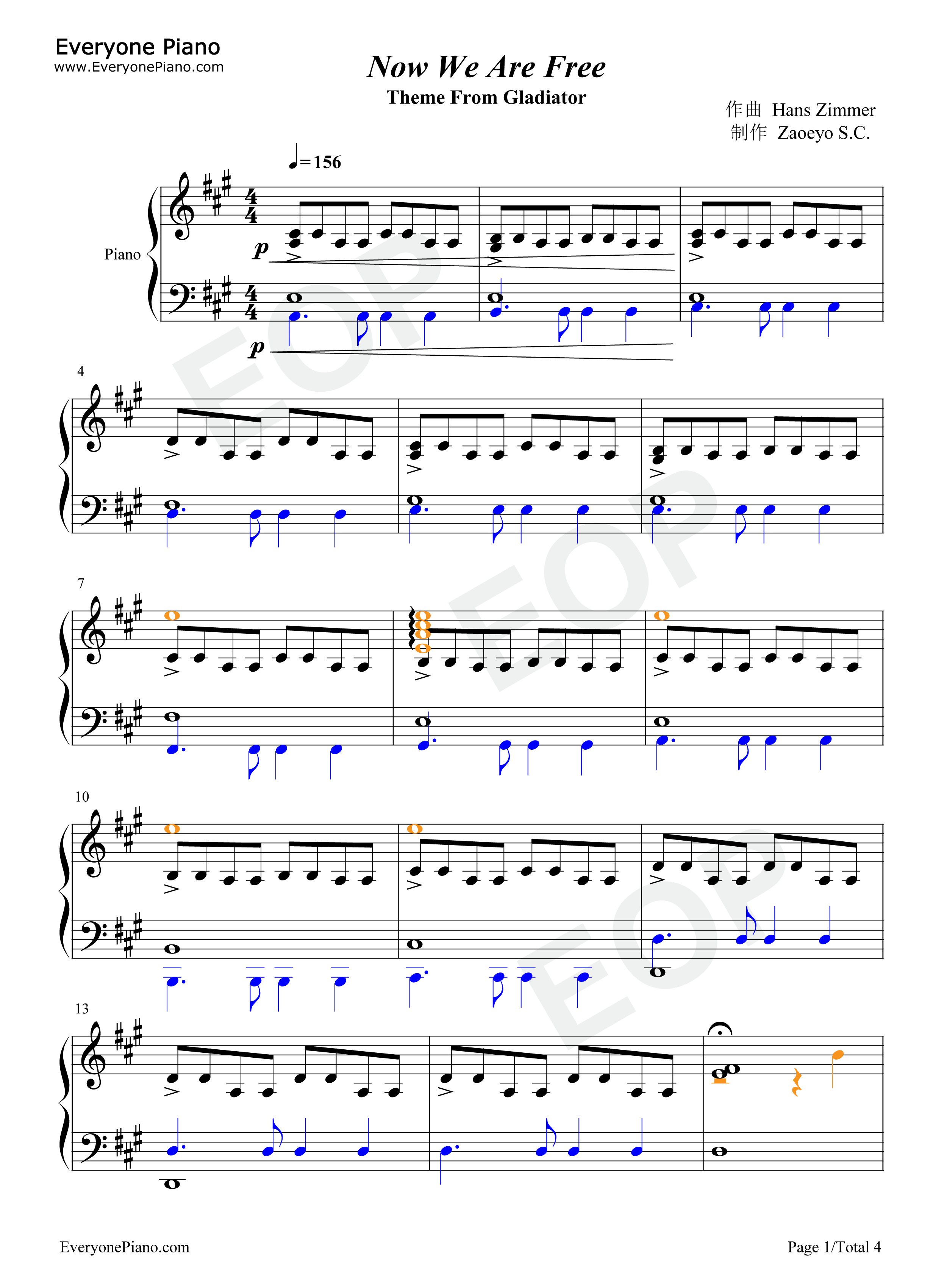 Now_We_Are_Free钢琴谱_Hans_Zimmer_&_Lisa_Gerrard