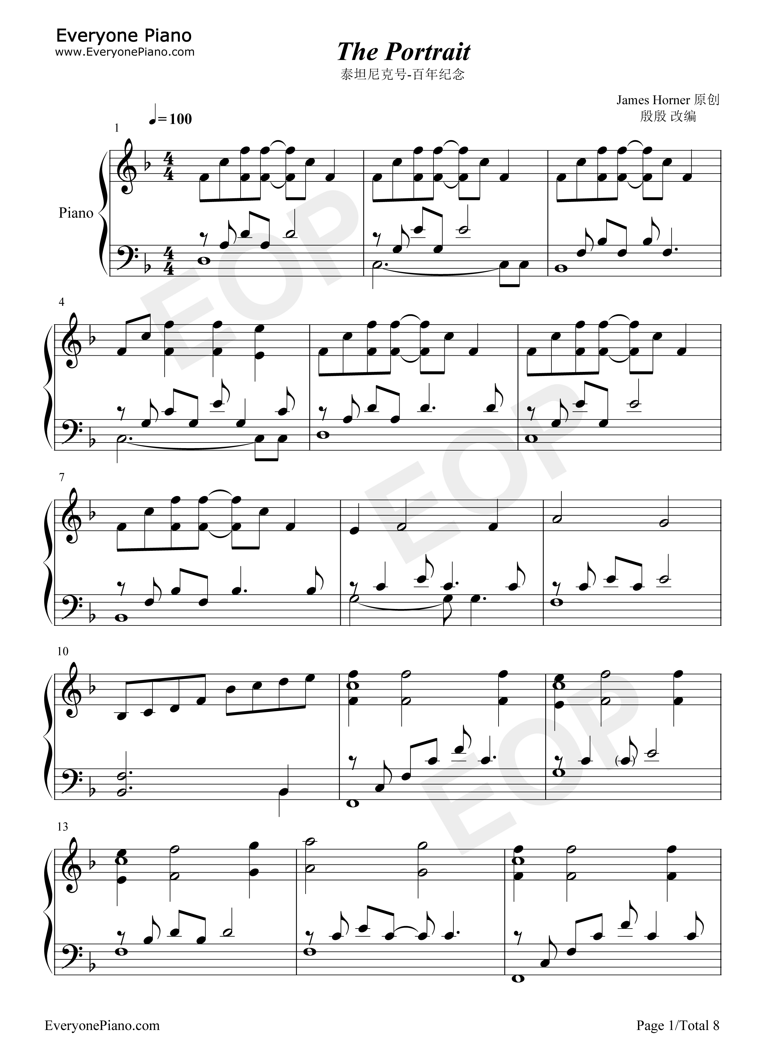 The_Portrait钢琴谱_James_Horner