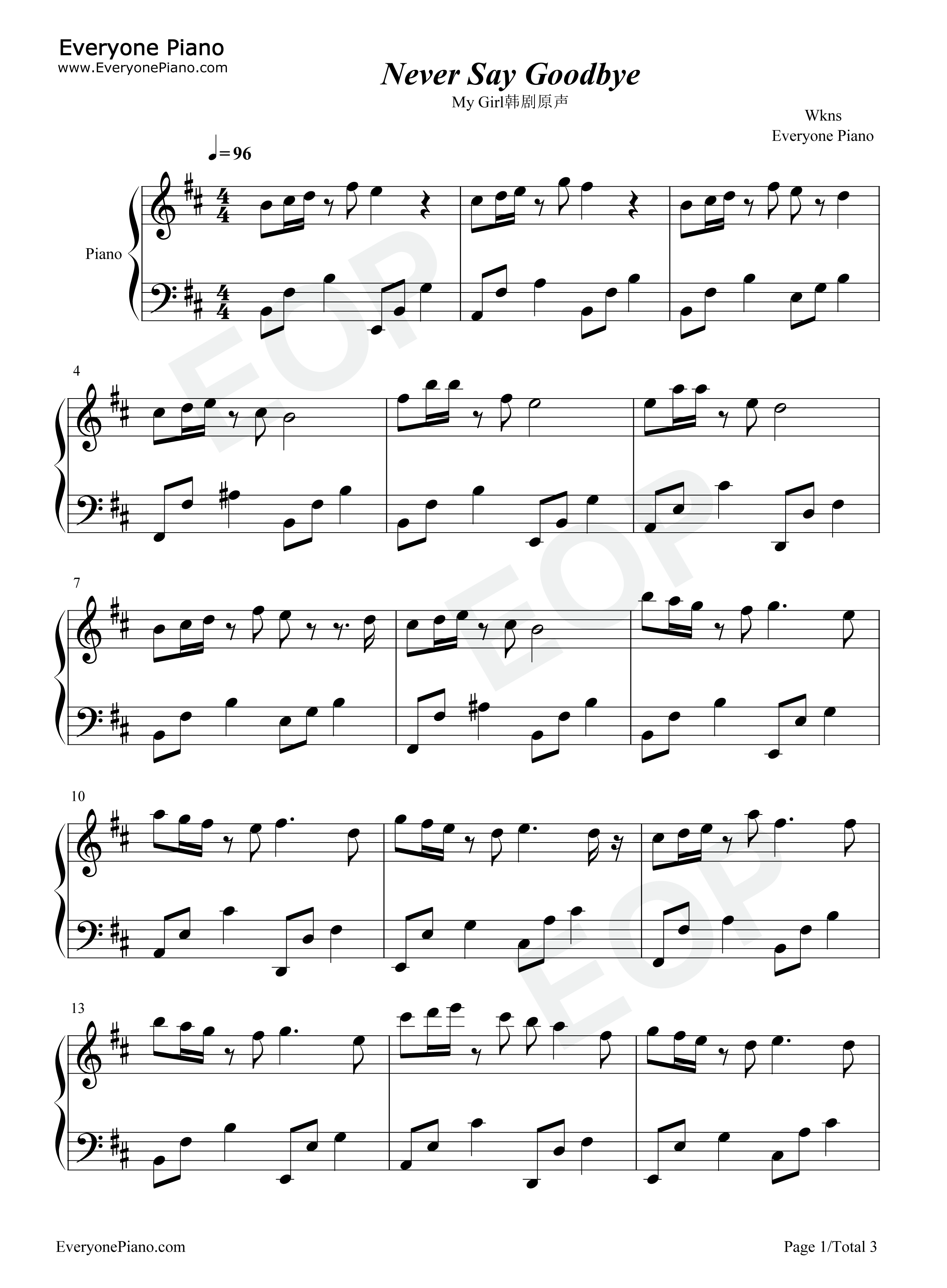 never_say_goodbye钢琴谱_Mario_&_Nesty