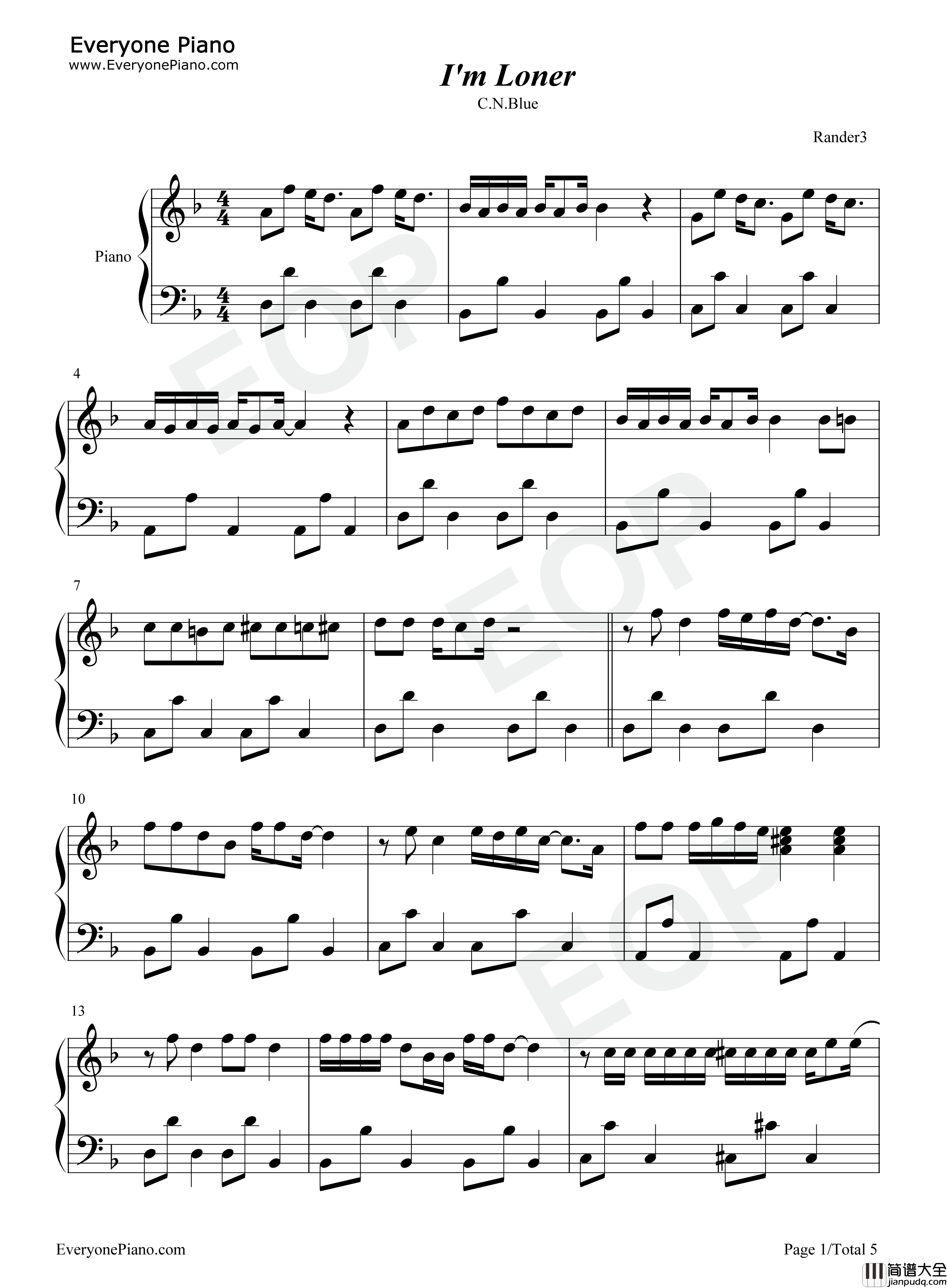 I'm_a_Loner钢琴谱_CNBLUE