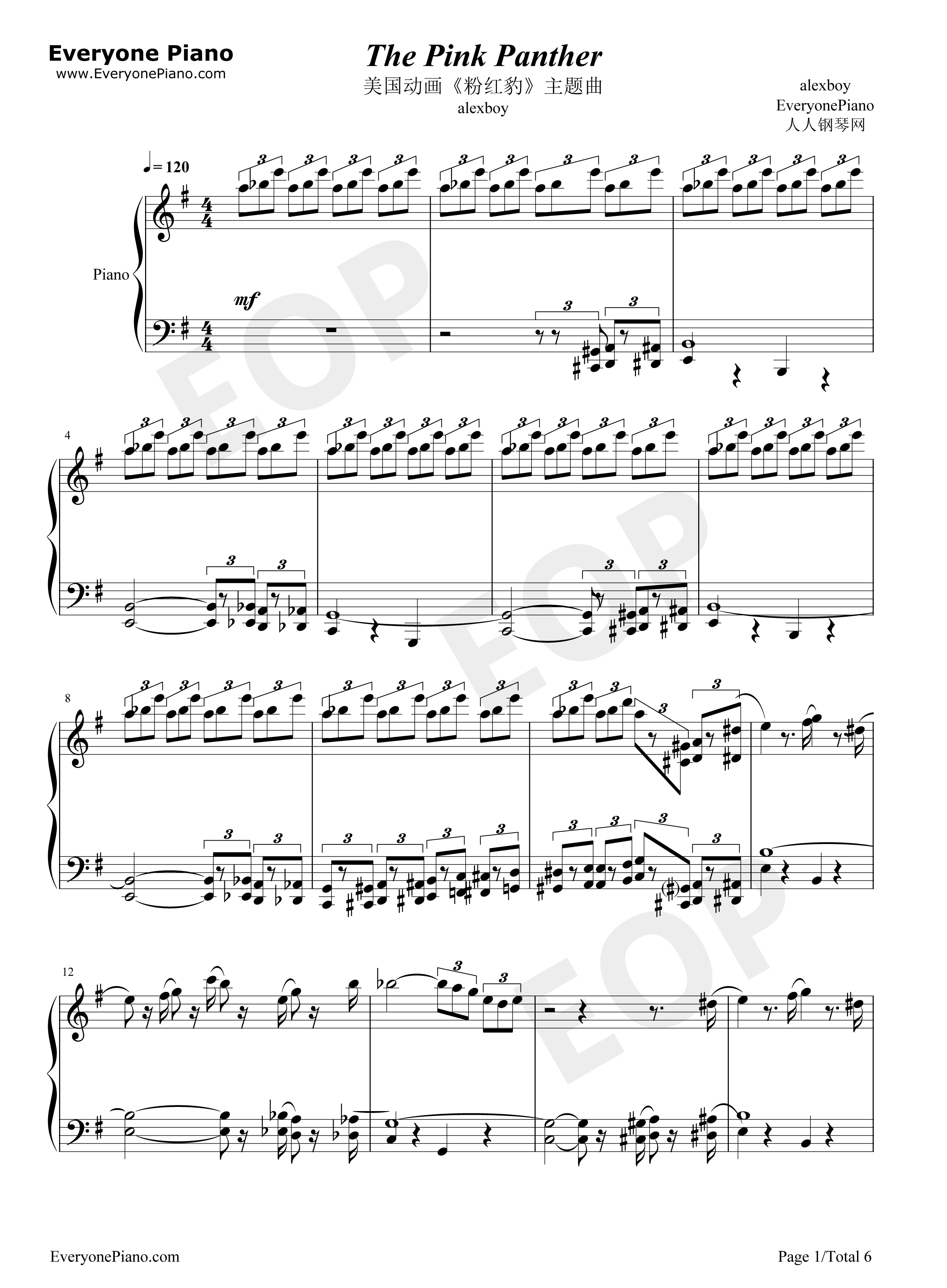 The_Pink_Panther_Theme钢琴谱_Henry_Mancini