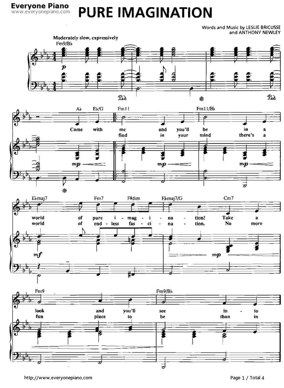 Pure_Imagination钢琴谱_Leslie_Bricusse　Anthony_Newley