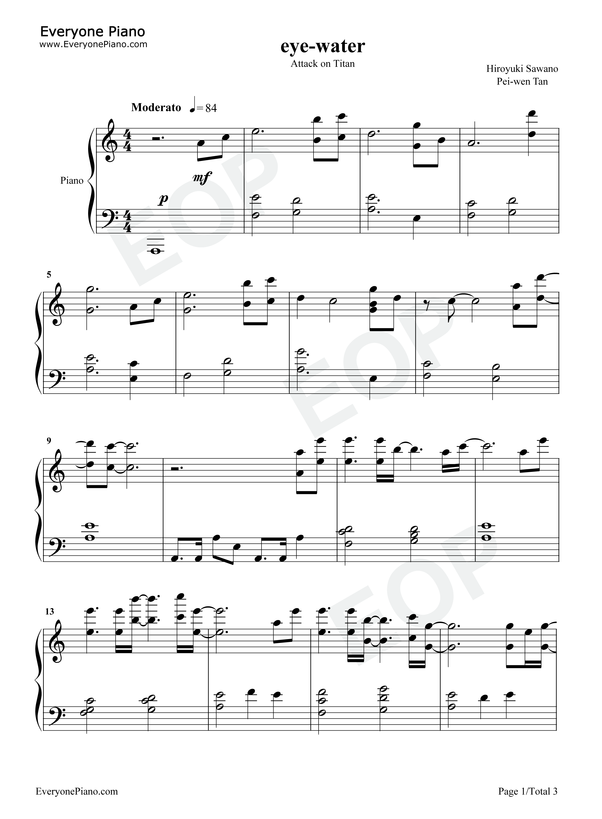 eye钢琴谱_泽野弘之