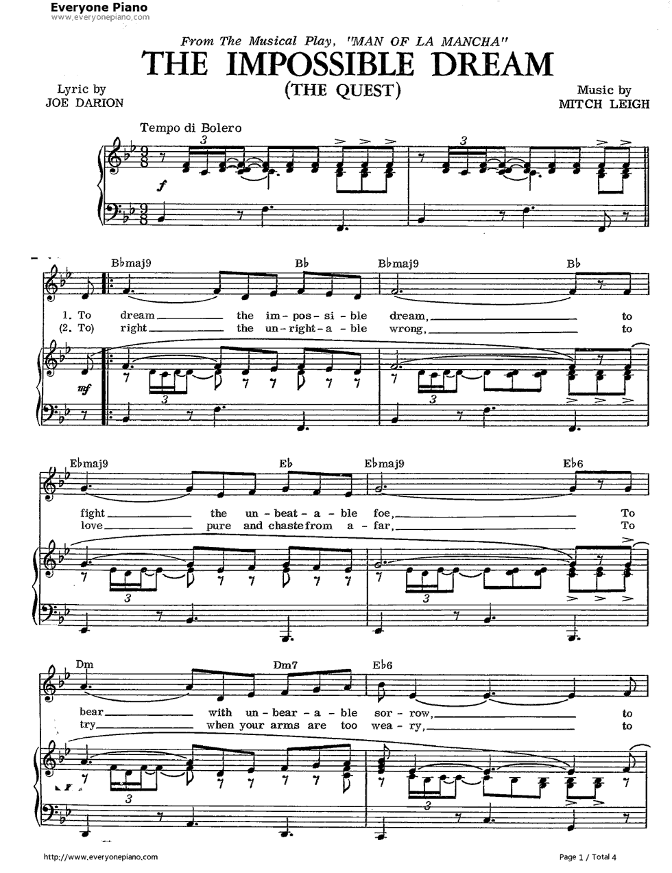 The_Impossible_Dream钢琴谱_Mitch_Leigh