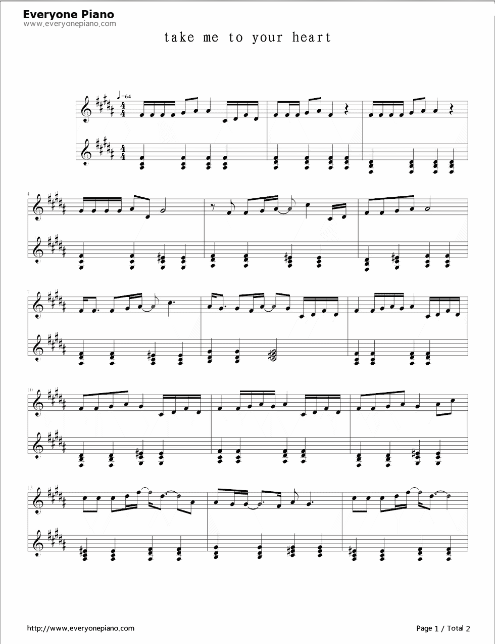 Take_Me_To_Your_Heart钢琴谱_Michael_Learns_To_Rock_迈克学摇滚_张学友