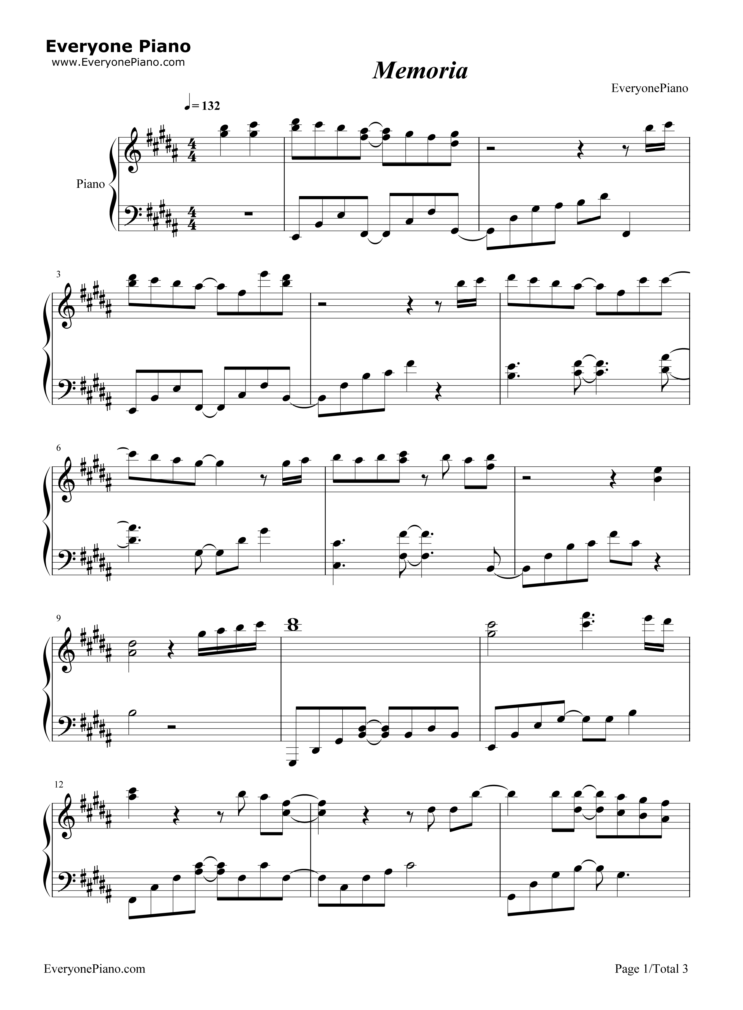 MEMORIA钢琴谱_蓝井エイル_蓝井艾露