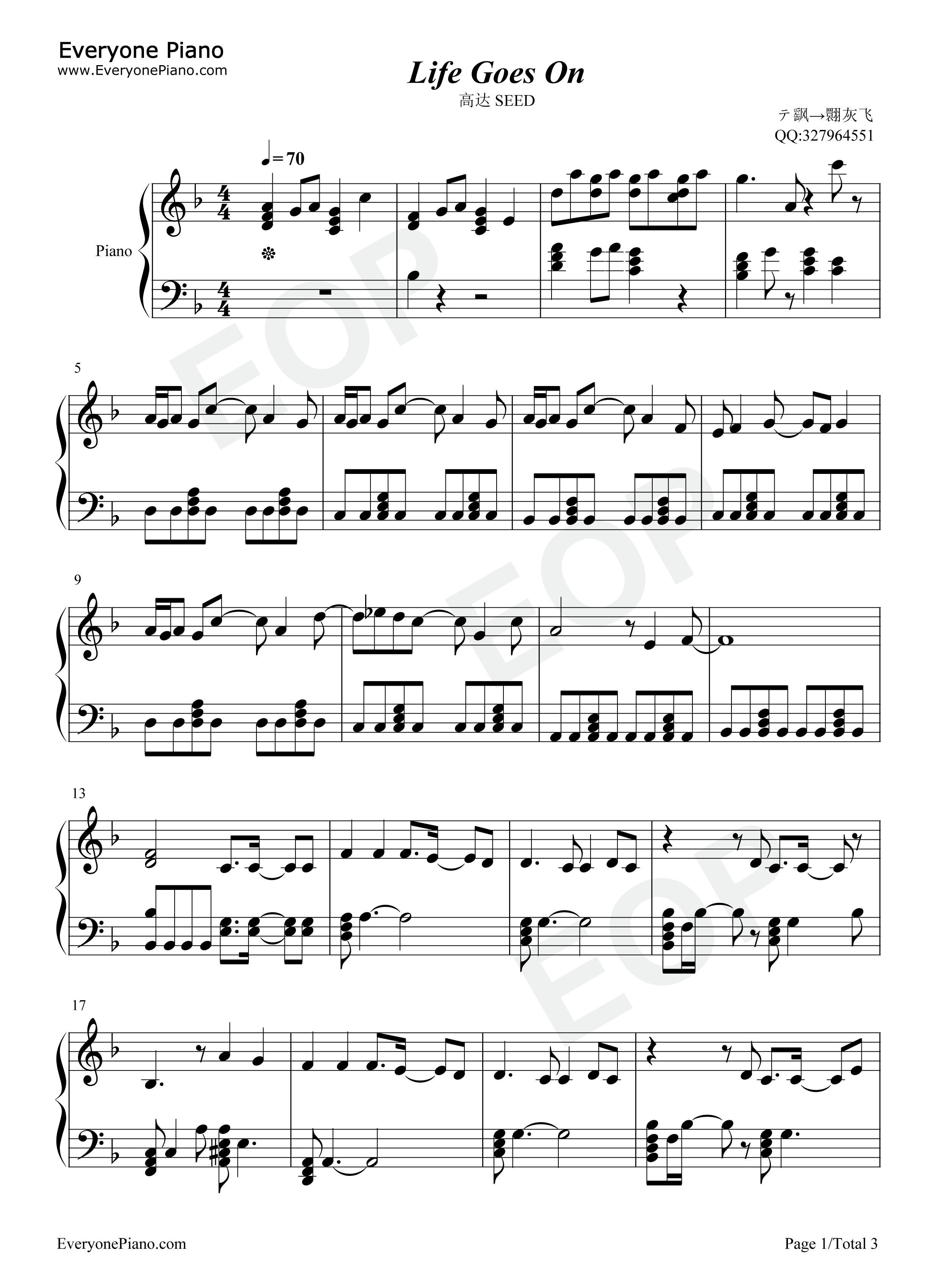 Life_Goes_On钢琴谱_有坂美香