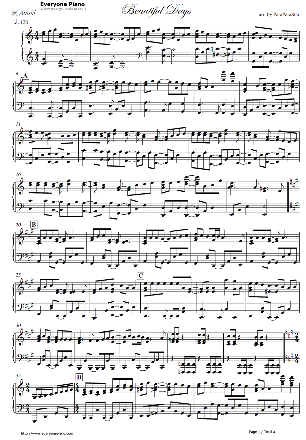 Beautiful_Days钢琴谱_岚