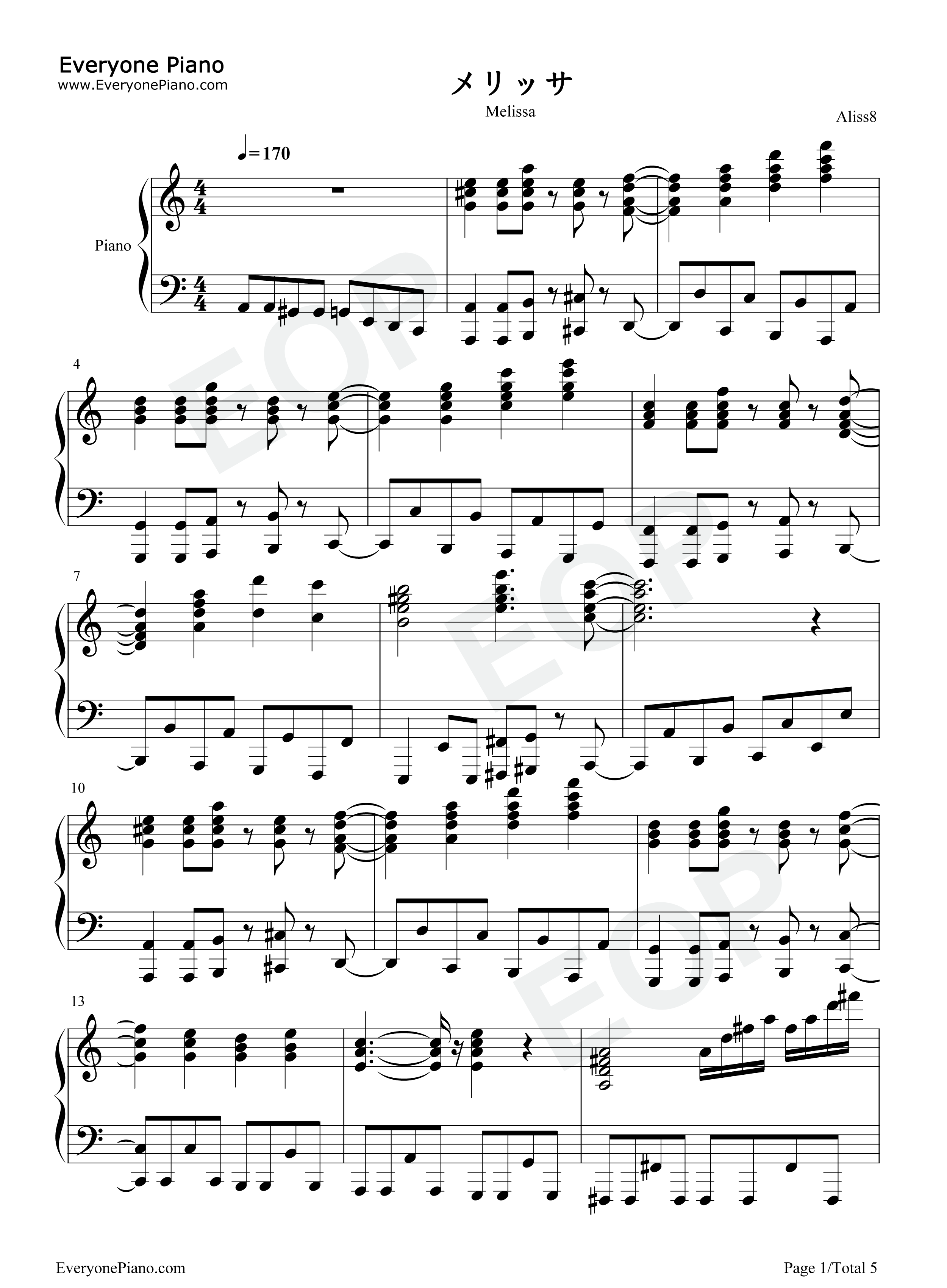 メリッサ钢琴谱_ポルノグラフィティ__色情涂鸦