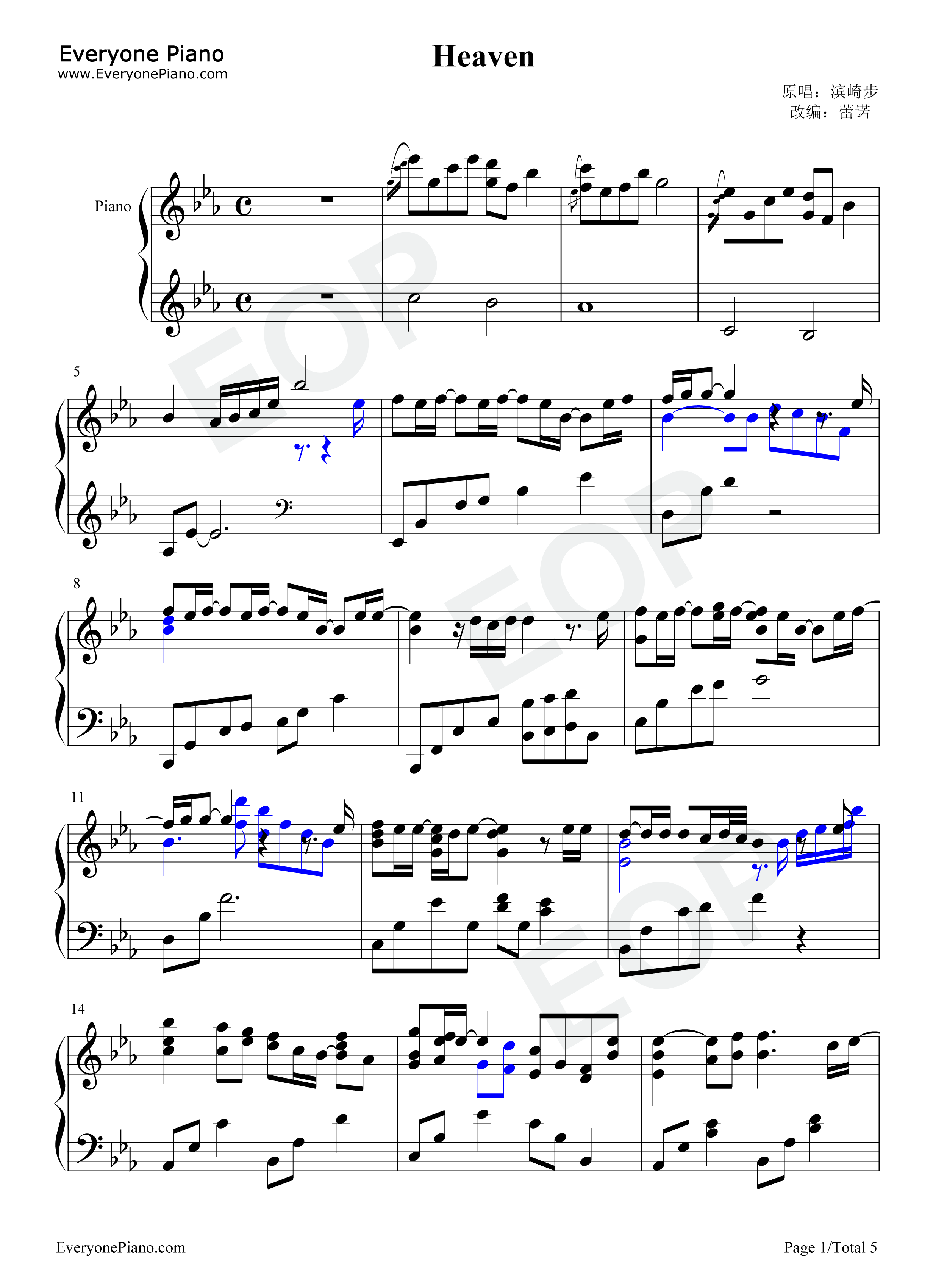Heaven钢琴谱_滨崎步
