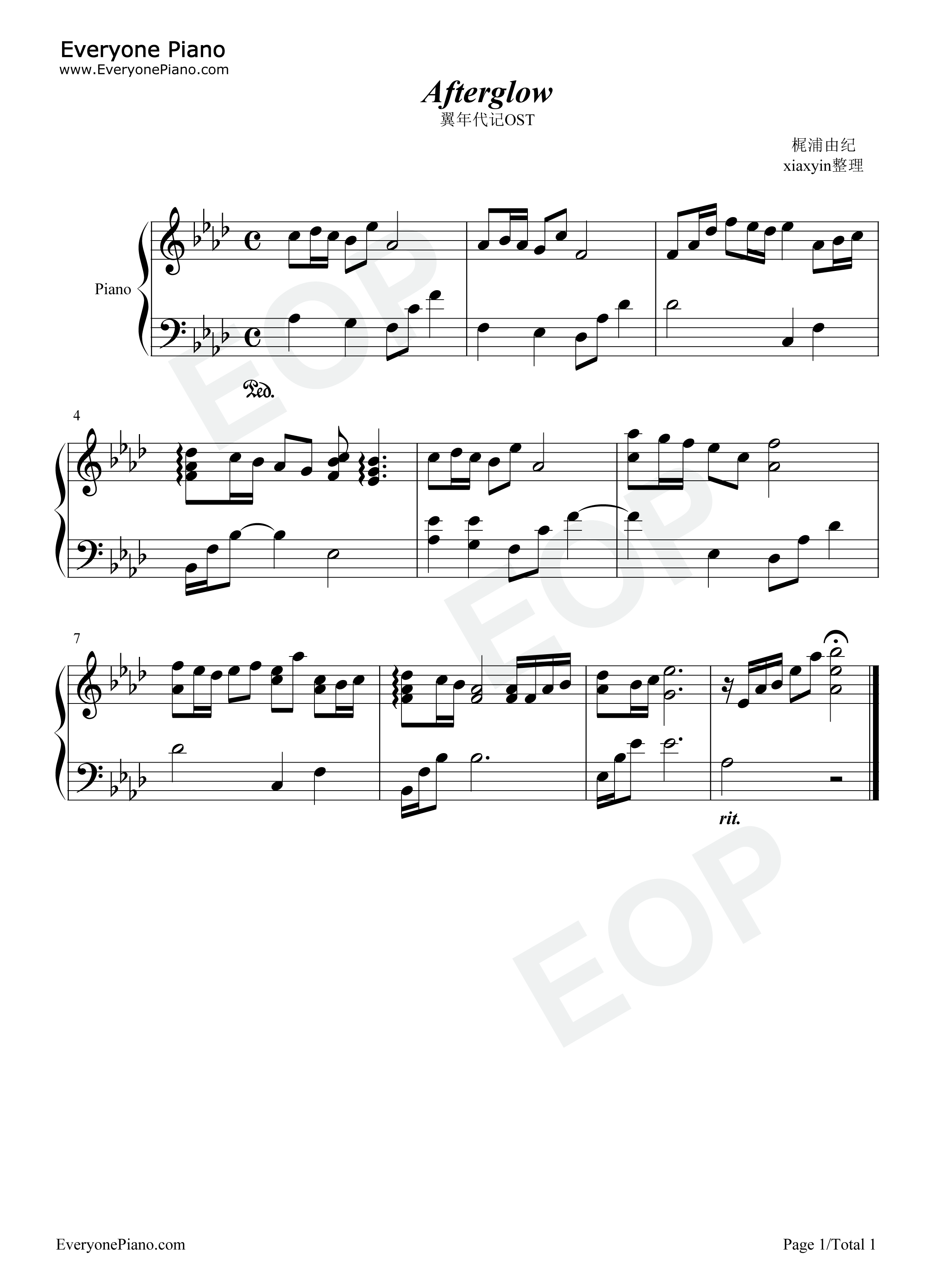 afterglow钢琴谱_梶浦由记