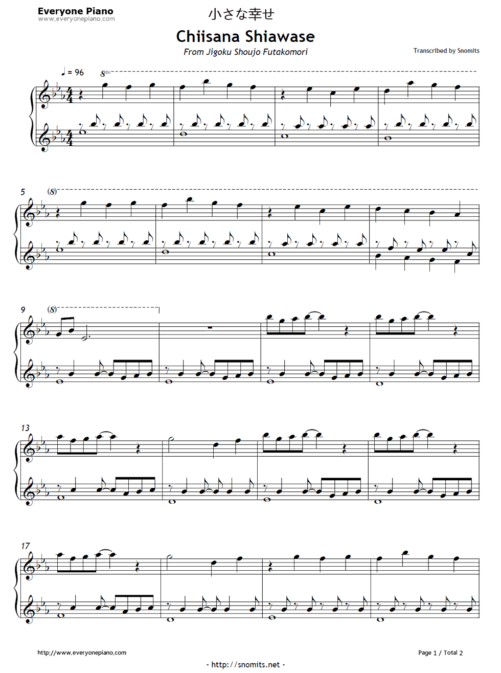 小さな幸せ钢琴谱_高梨康治