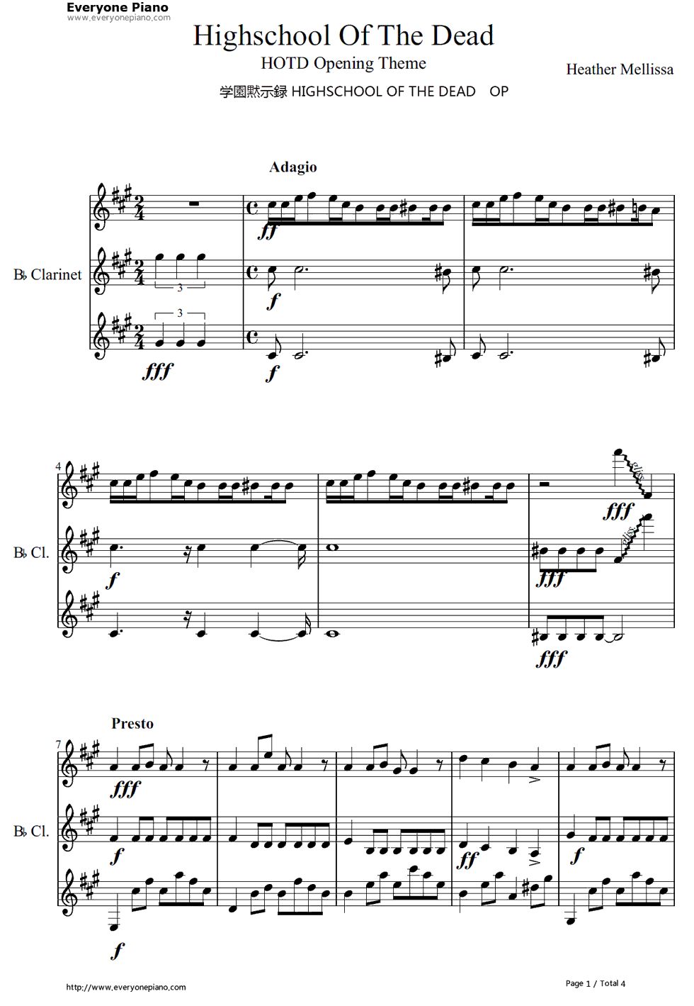 HIGHSCHOOL_OF_THE_DEAD钢琴谱_岸田教团、THE明星ロケッツ