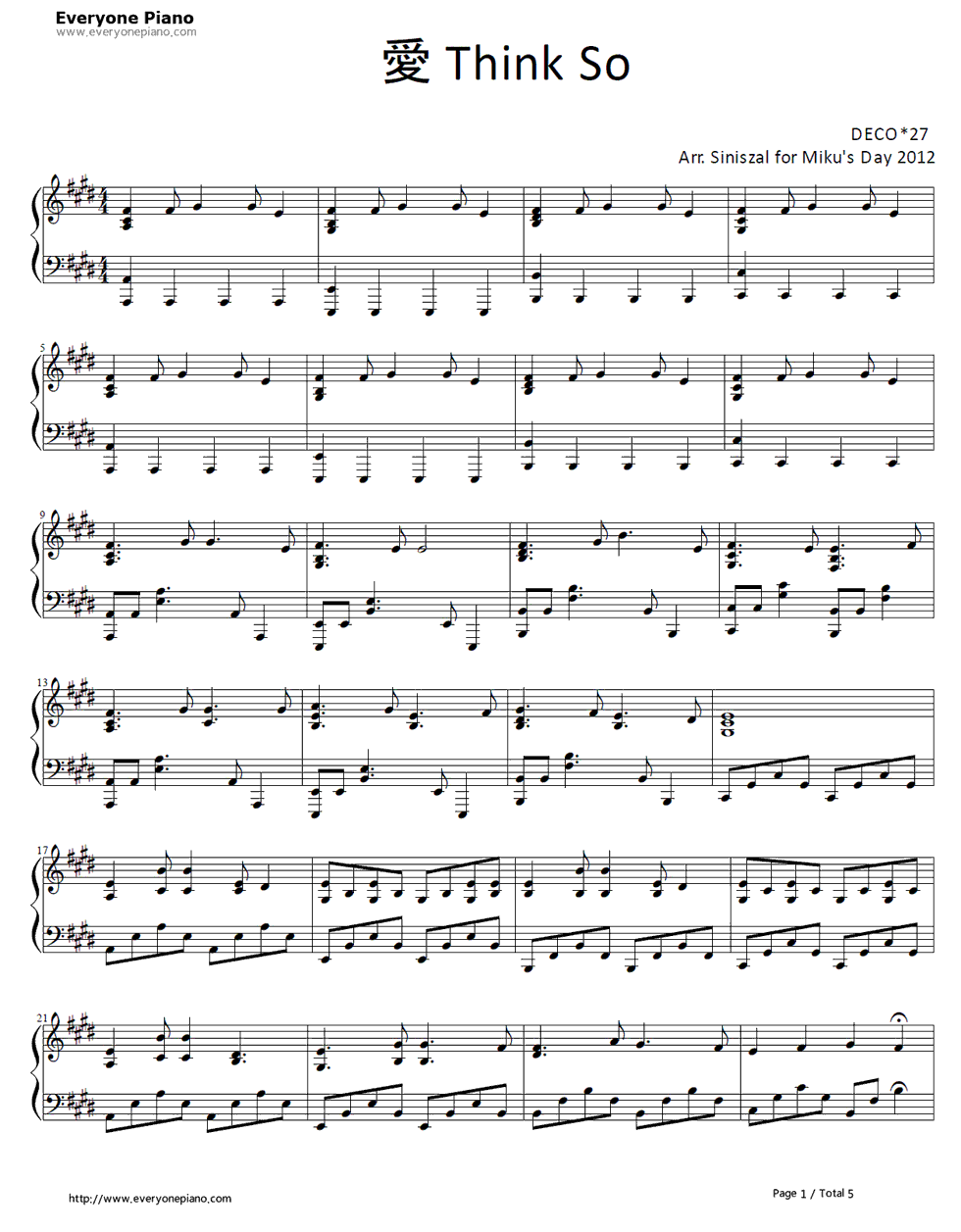 爱_think_so钢琴谱_初音ミク