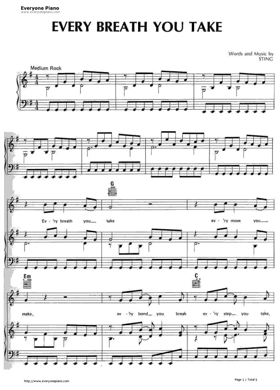 Every_Breath_You_Take钢琴谱_Sting　The_Police（警察乐队）