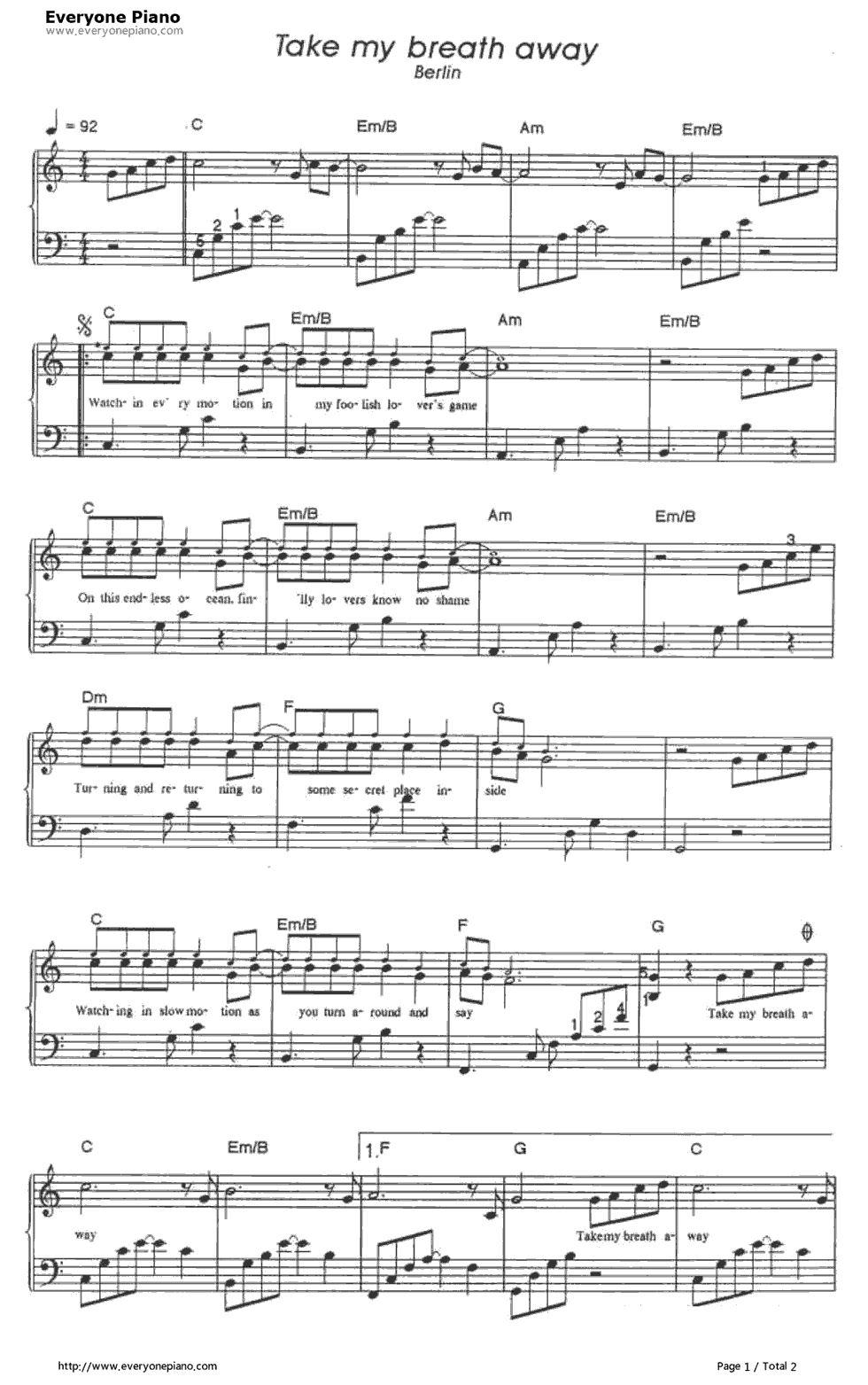 Take_My_Breath_Away钢琴谱_Berlin　　柏林乐队