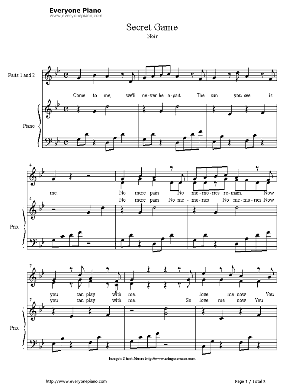 secret_game钢琴谱_笠原由里