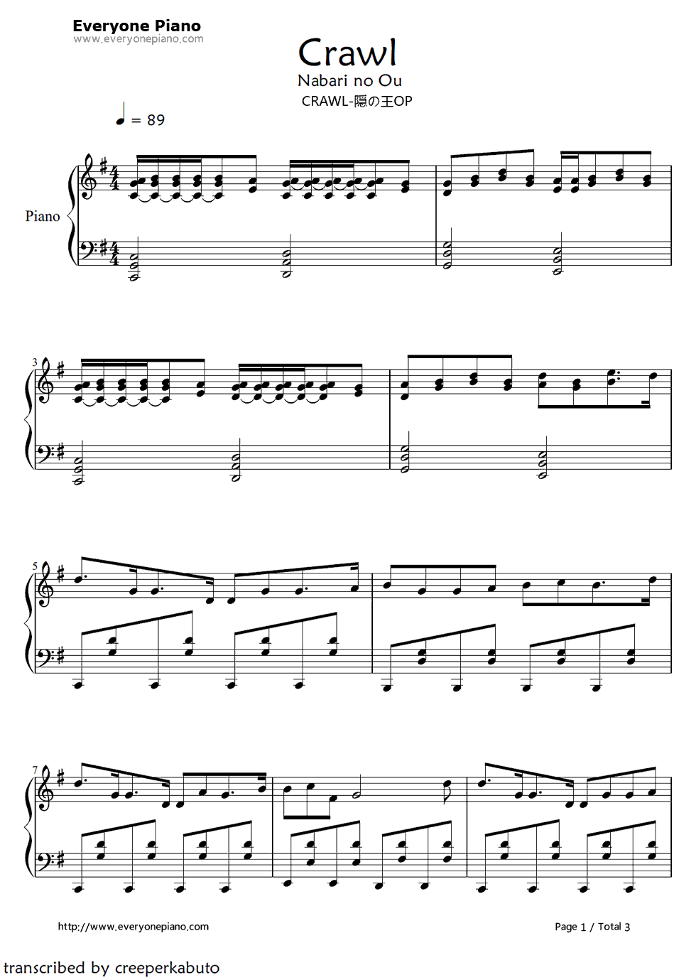 CRAWL钢琴谱_VELTPUNCH