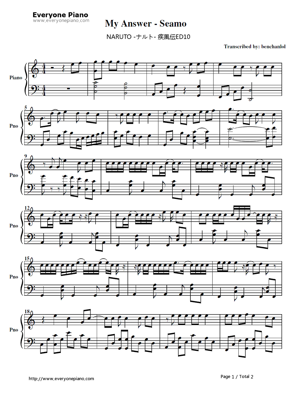My_ANSWER钢琴谱_SEAMO