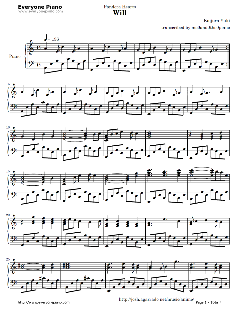 Will钢琴谱_梶浦由记