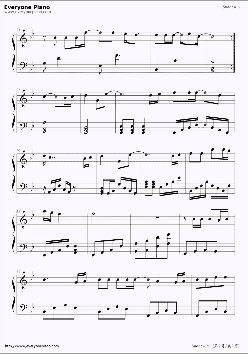 城市猎人片尾曲Suddenly钢琴谱_金宝京