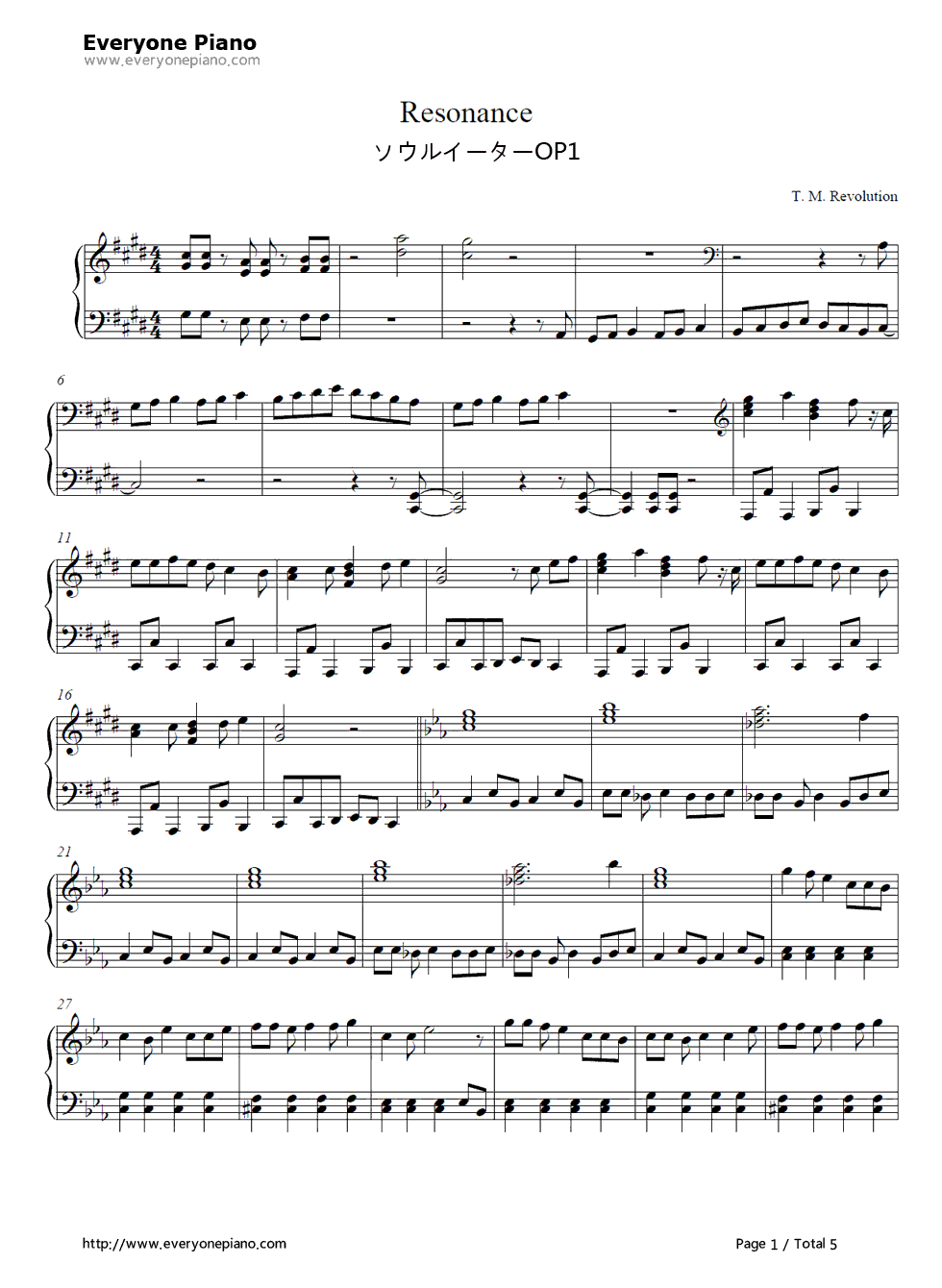 Resonance钢琴谱_T.M.Revolution