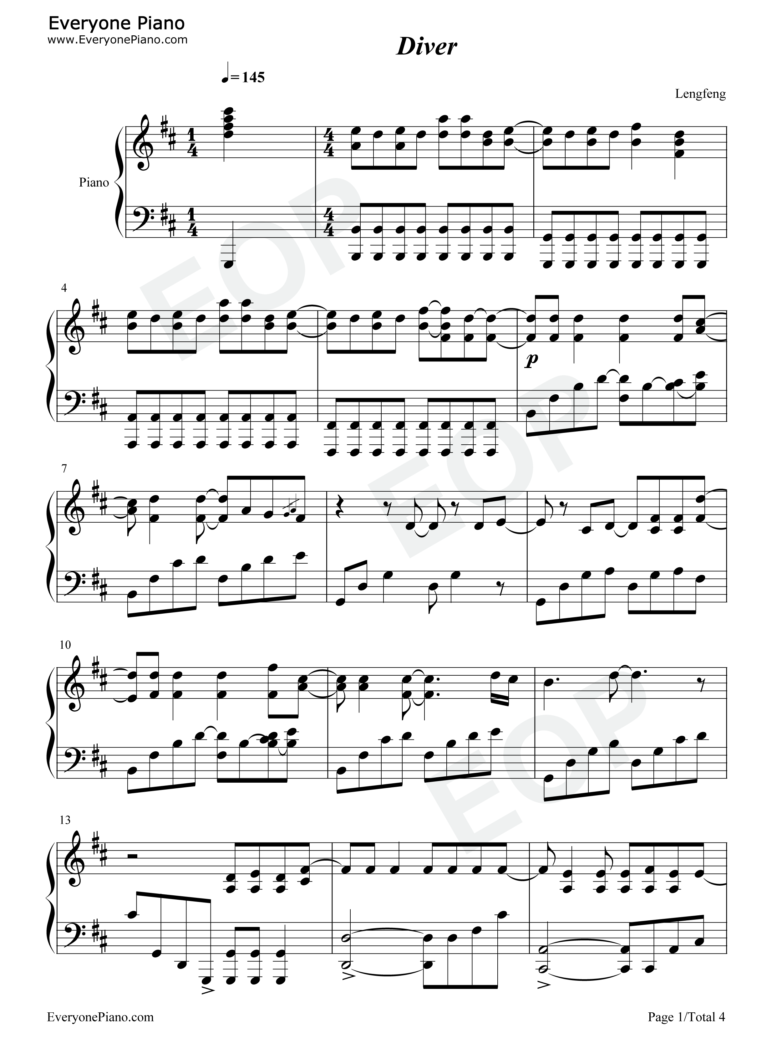 Diver钢琴谱_NICO_Touches_the_Walls