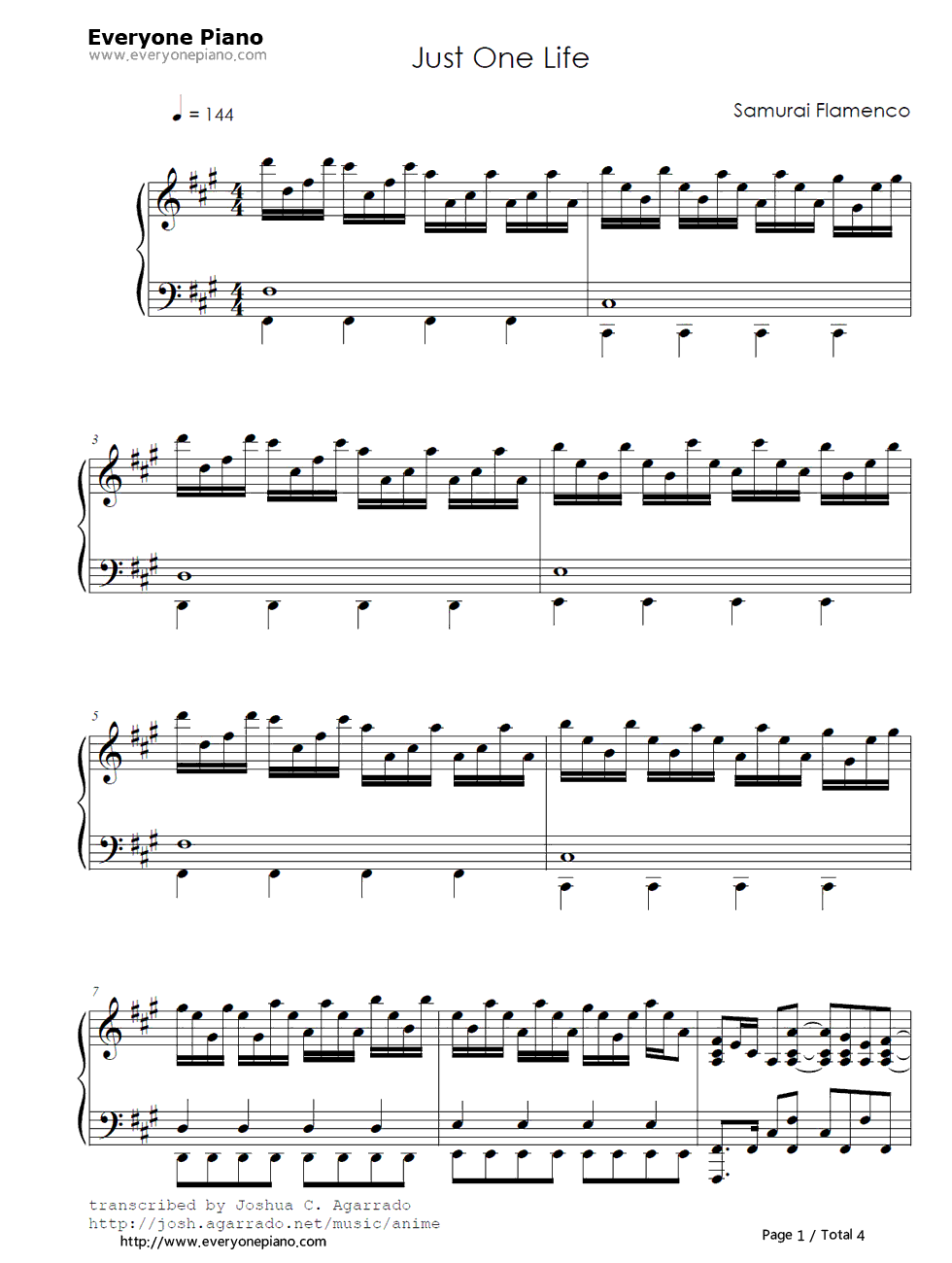 JUST_ONE_LIFE钢琴谱_Spyair
