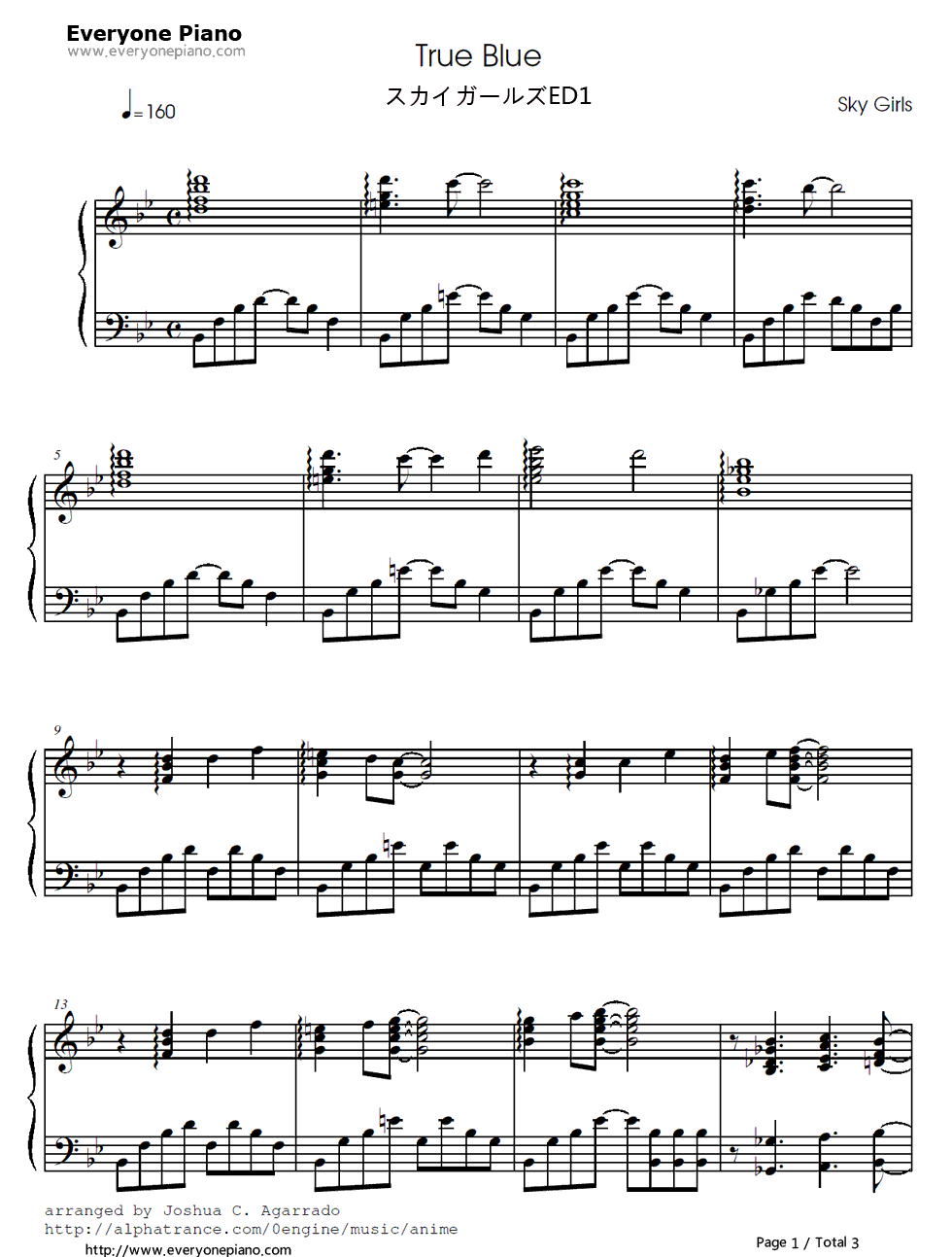 True_Blue钢琴谱_后藤沙绪里