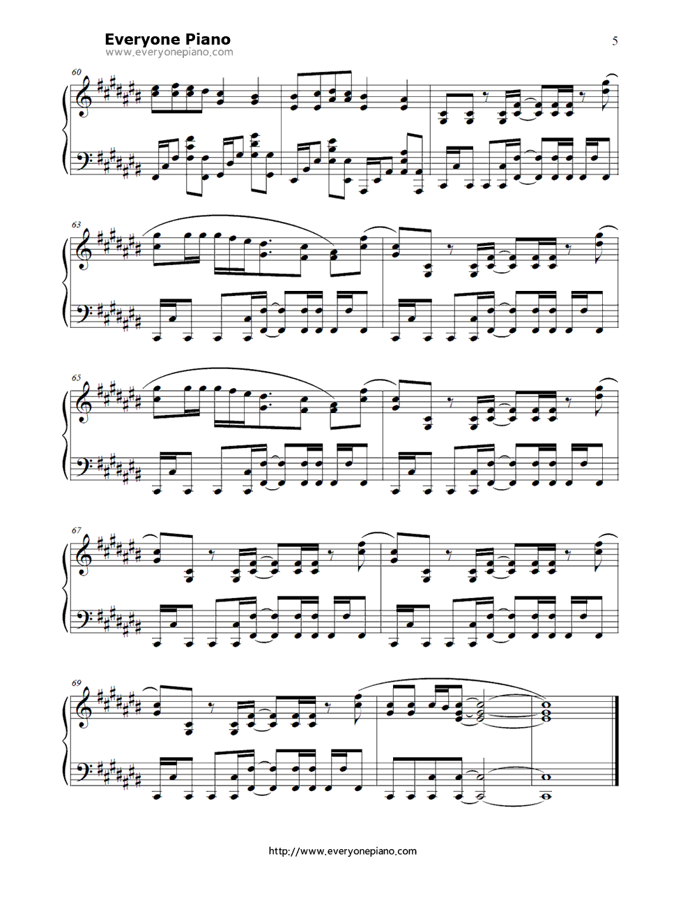 钟を鸣らして钢琴谱_BONNIE_PINK