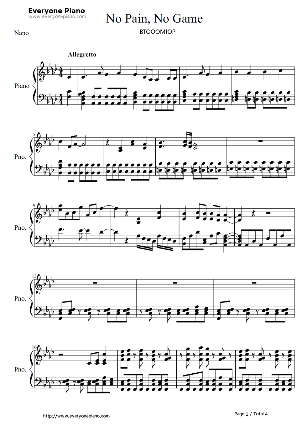 No_pain_No_game钢琴谱_ナノ