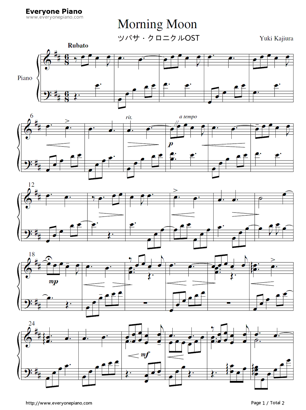 Morning_Moon钢琴谱_梶浦由记
