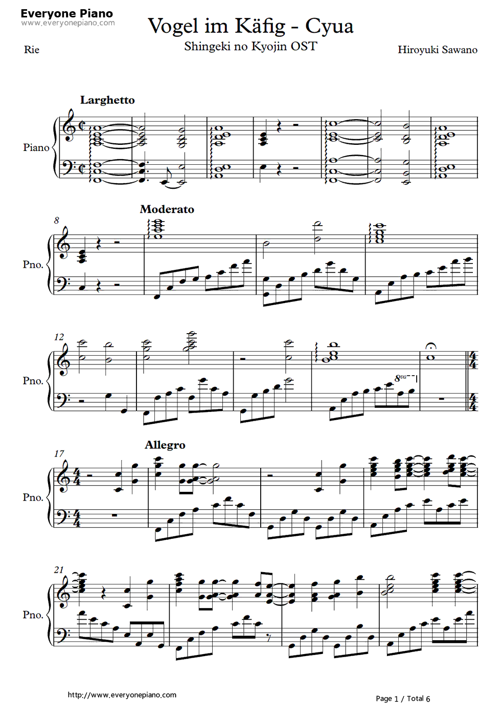 Vogel_im_Käfig钢琴谱_泽野弘之