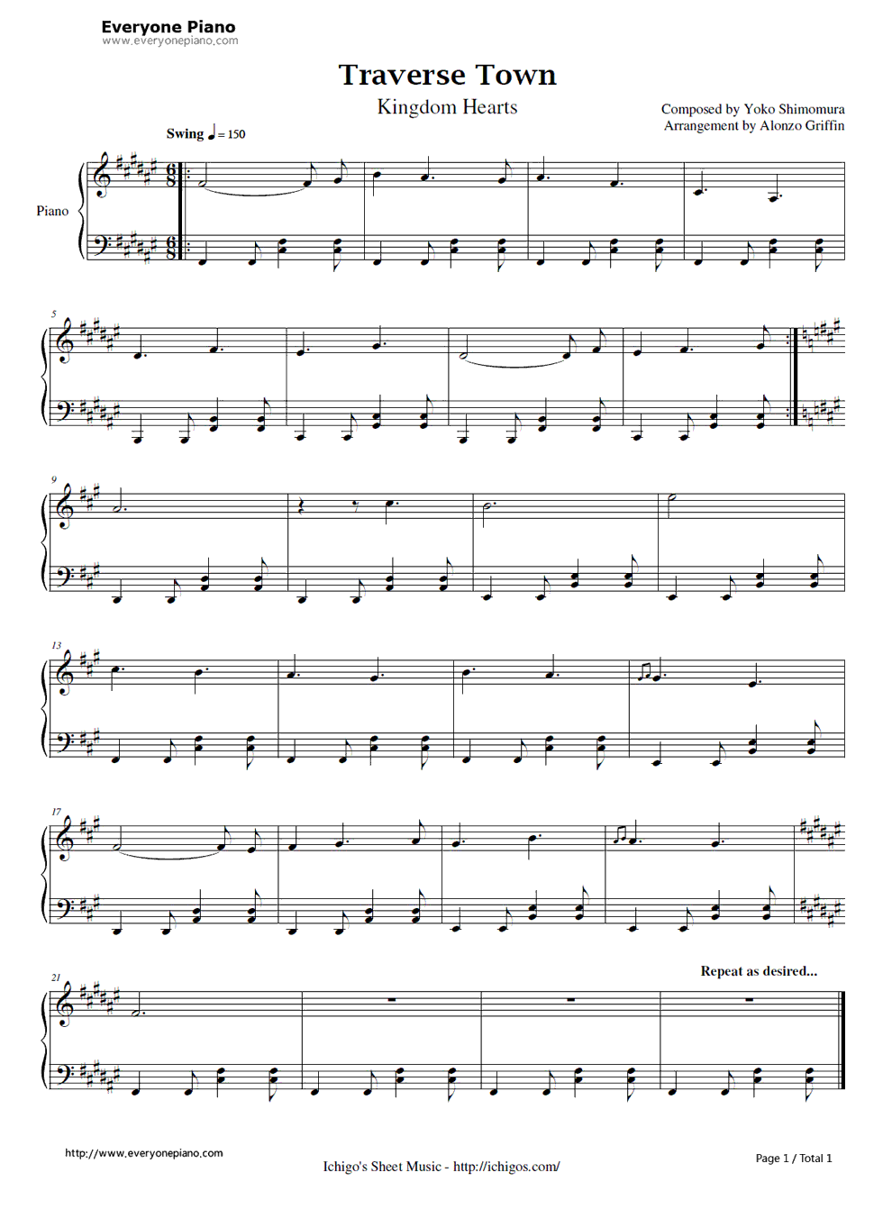 Traverse_Town钢琴谱_下村阳子